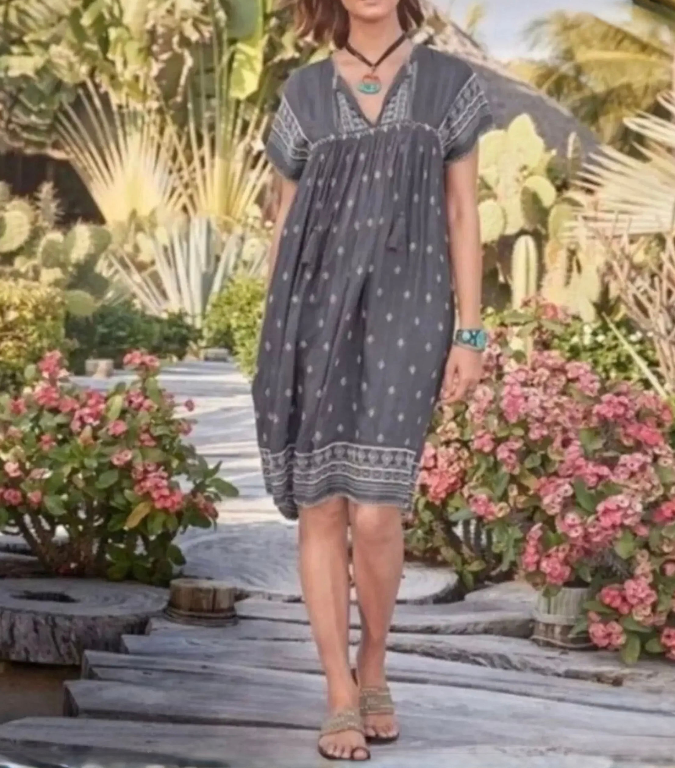 Sundance Embroidered Grey Boho Embellish Dress