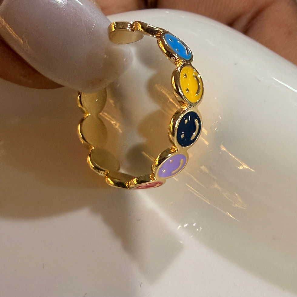 Miniature : Smiles | Multi Color Adjustable Gold Tone Ring