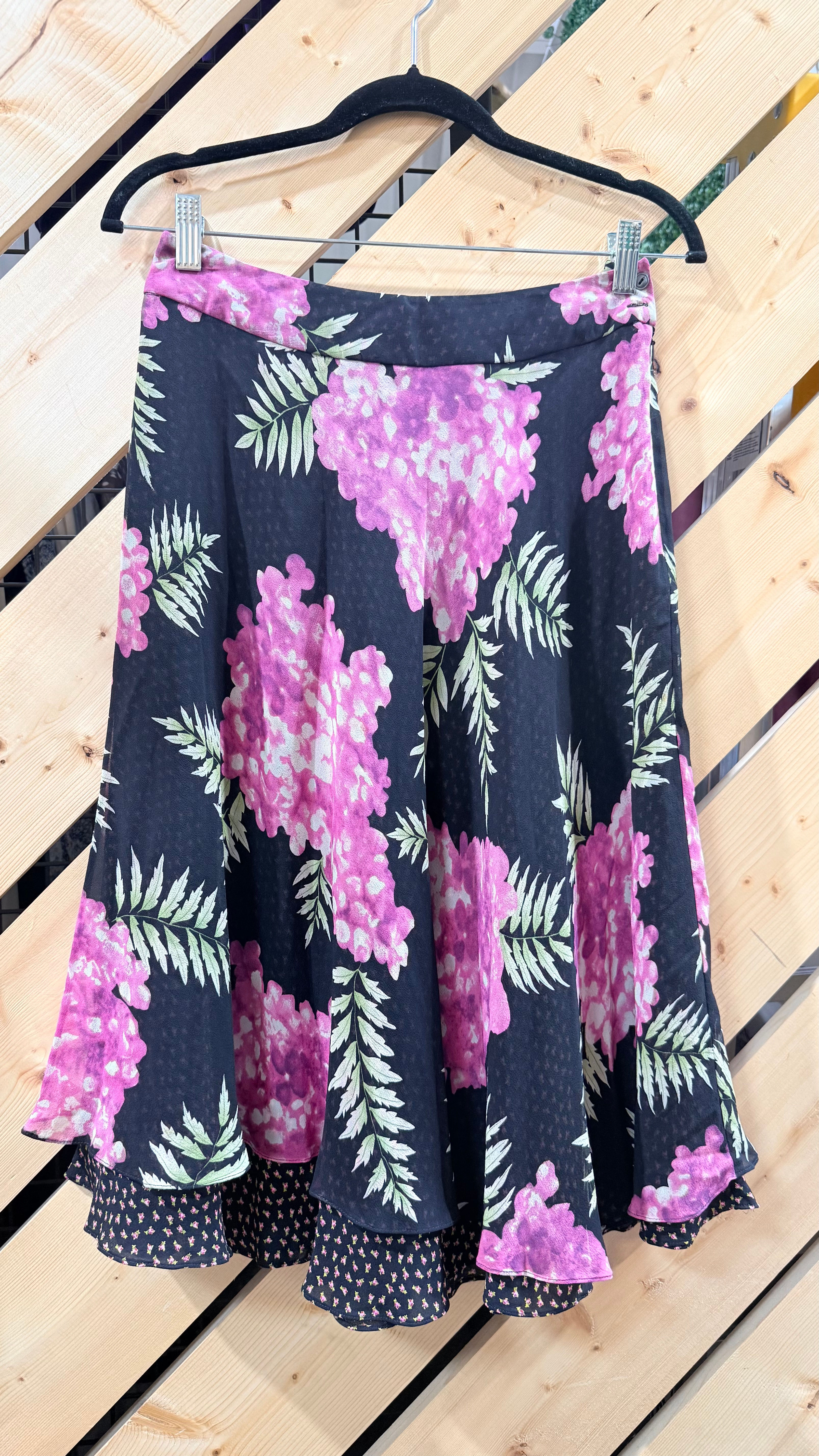 Jones New York Black Multi Reversible Silk Skirt- 6
