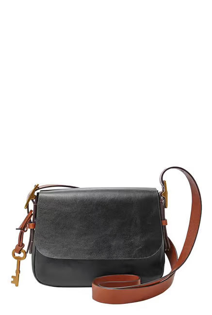 Miniatura: Fossil Harper Large Flap Crossbody Black Brown Genuine Leather Bag