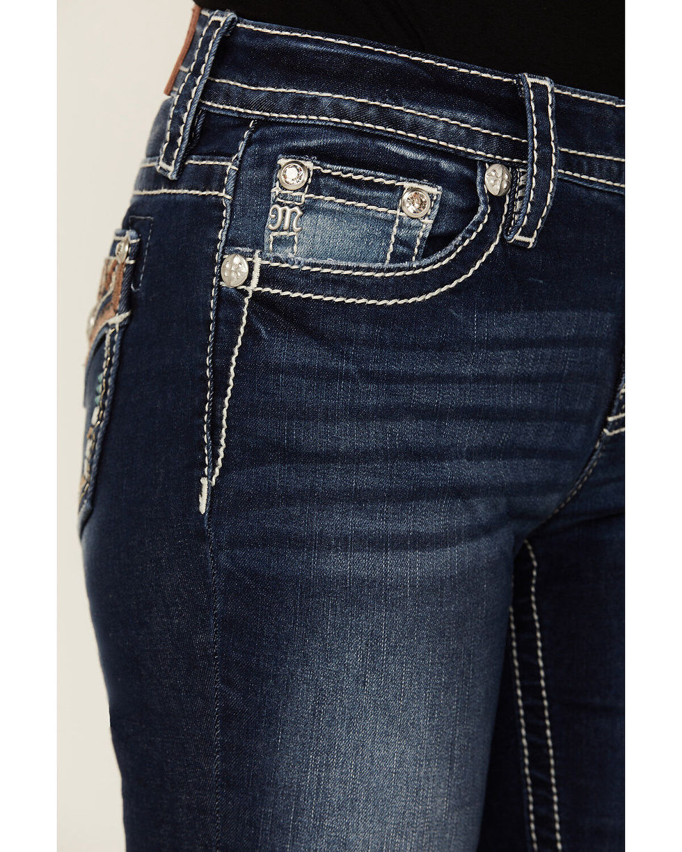 Miniatura: Miss Me Dark Wash Geo Print Mid Rise Bootcut Denim