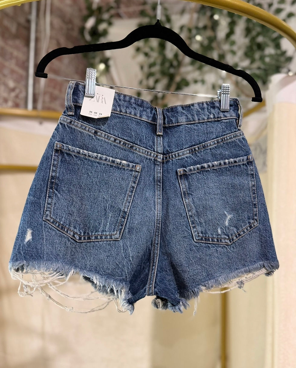 Thumbnail: Zara Marble Wash High Rise Denim Shorts -2