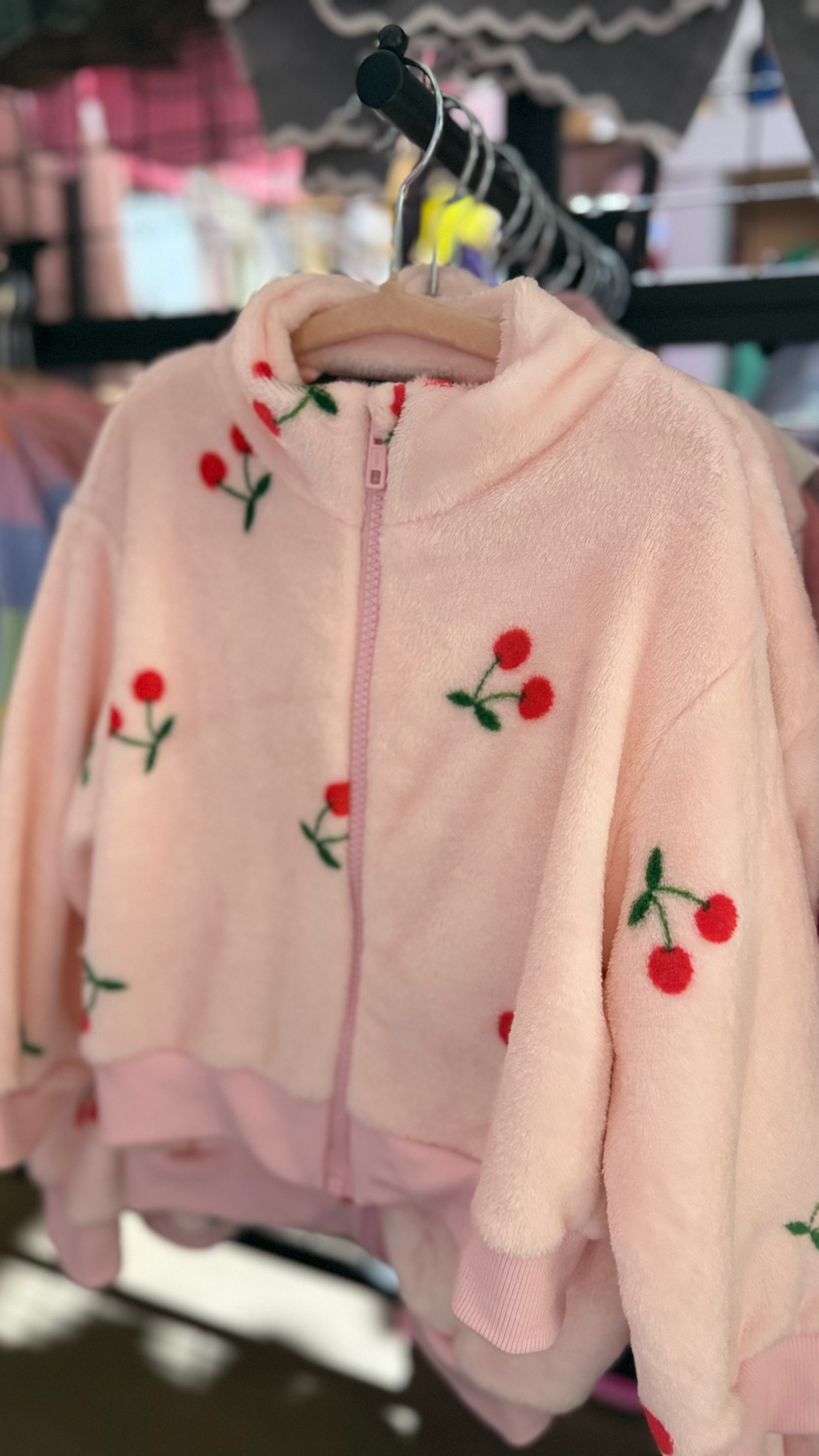 Kids Cherry Detail Fluffy Zip Up 