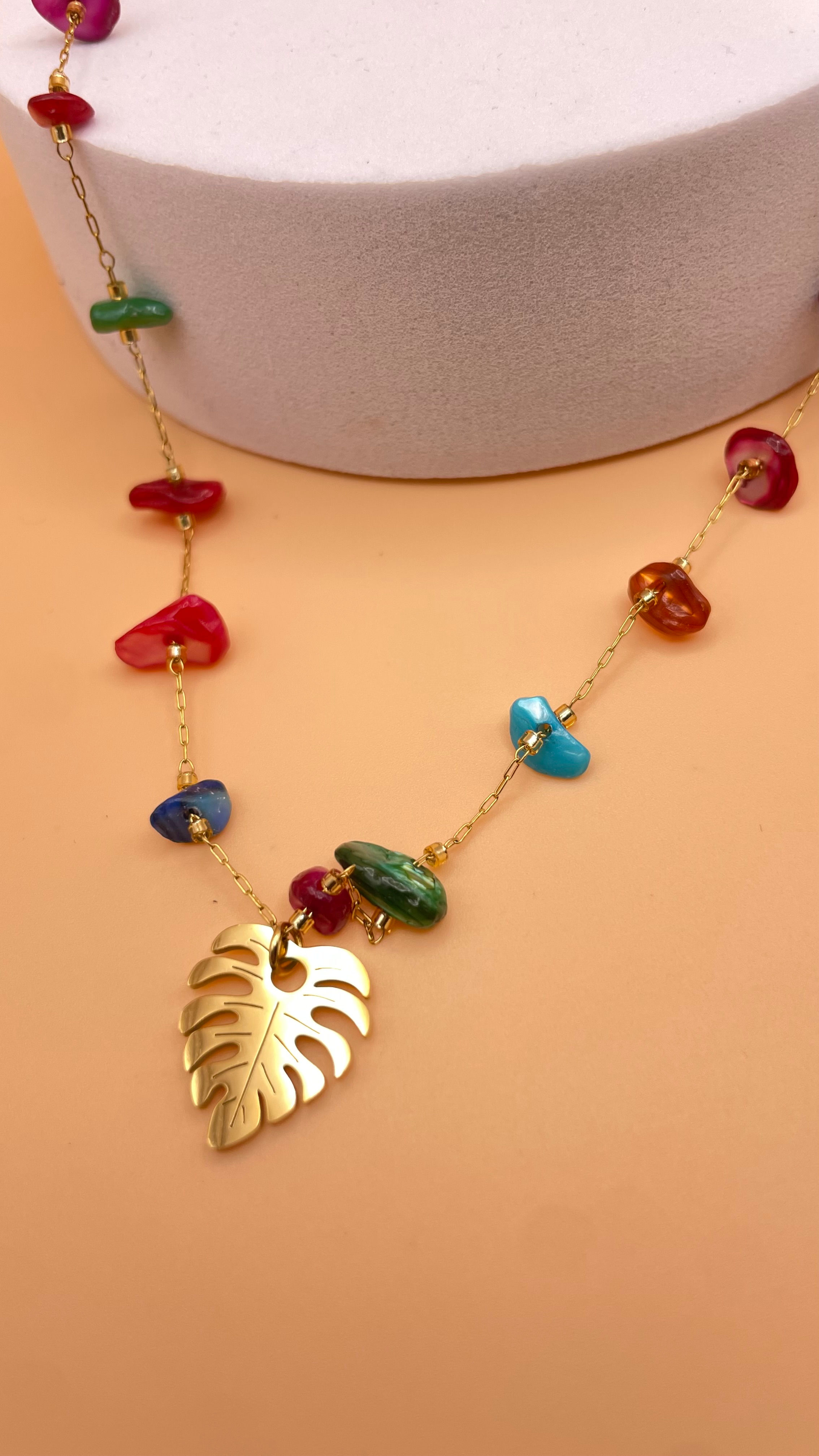 Raw Stone Leaf Pendant | 18KT Gold Plated Necklace