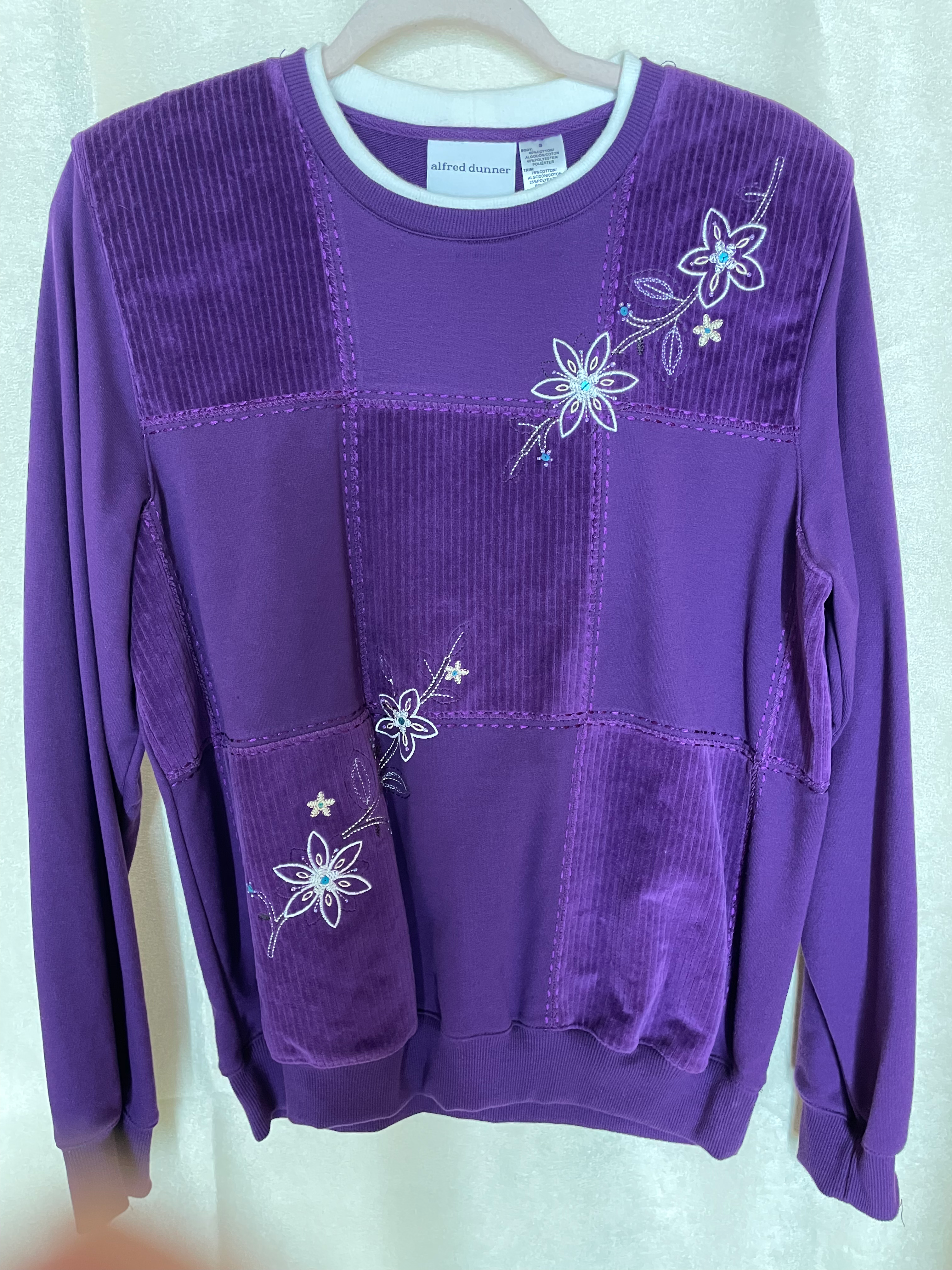 Alfred Dunner Purple Floral Embroidered Sweatshirt - S