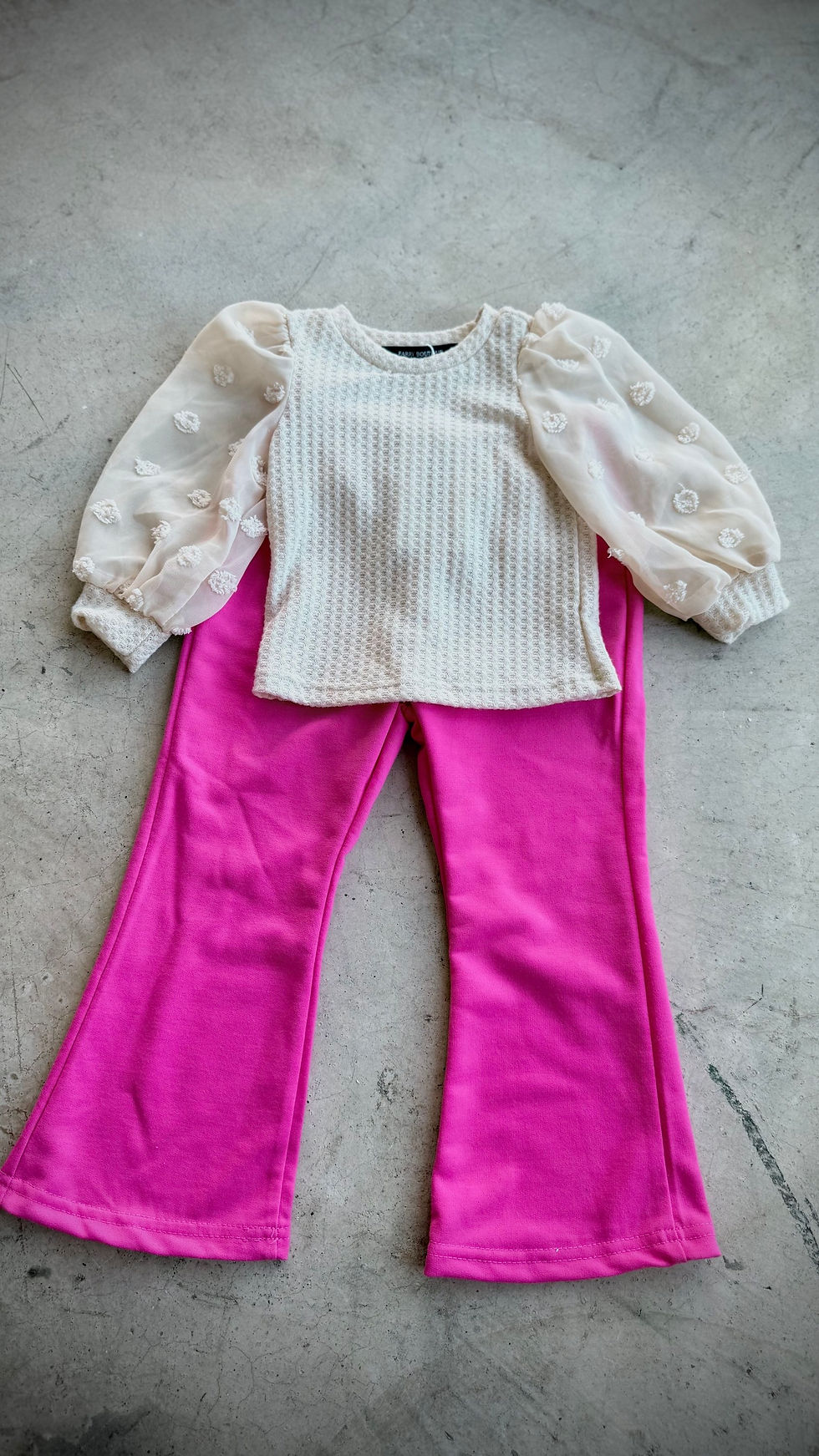 Thumbnail: Infant Puff Sleeve Ivory Rib Top