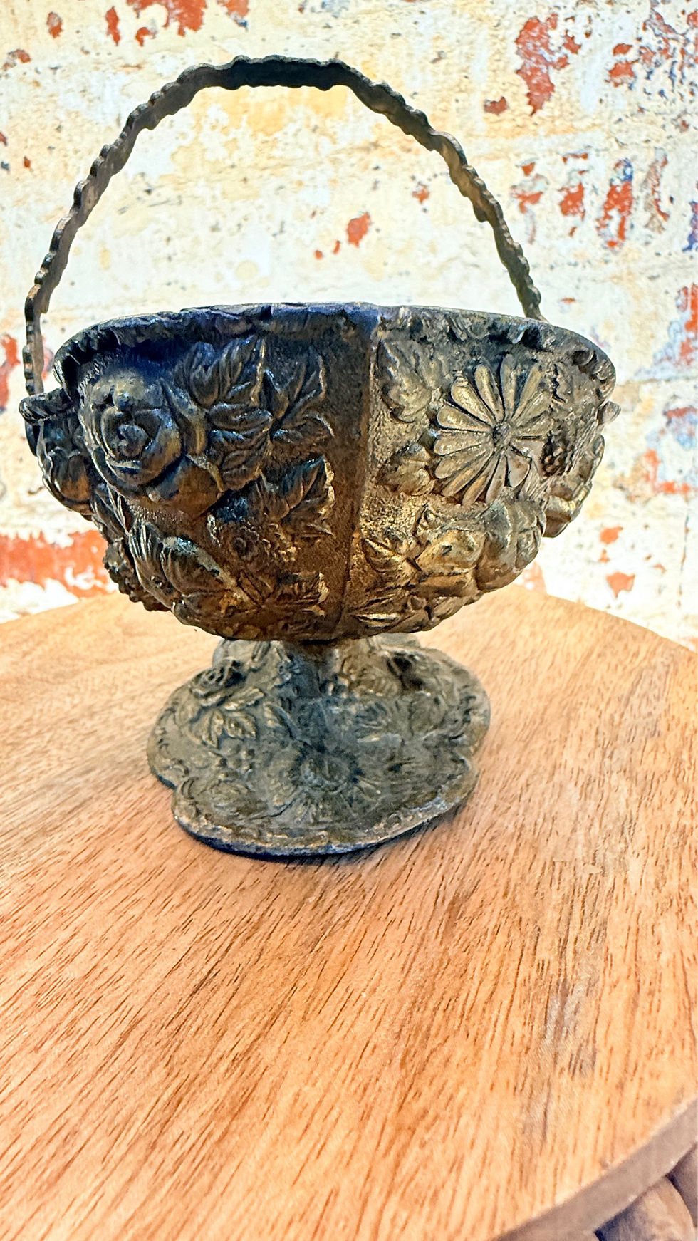 Прев'ю: Antique Silver Heavy Basket With Handle Made in Japan