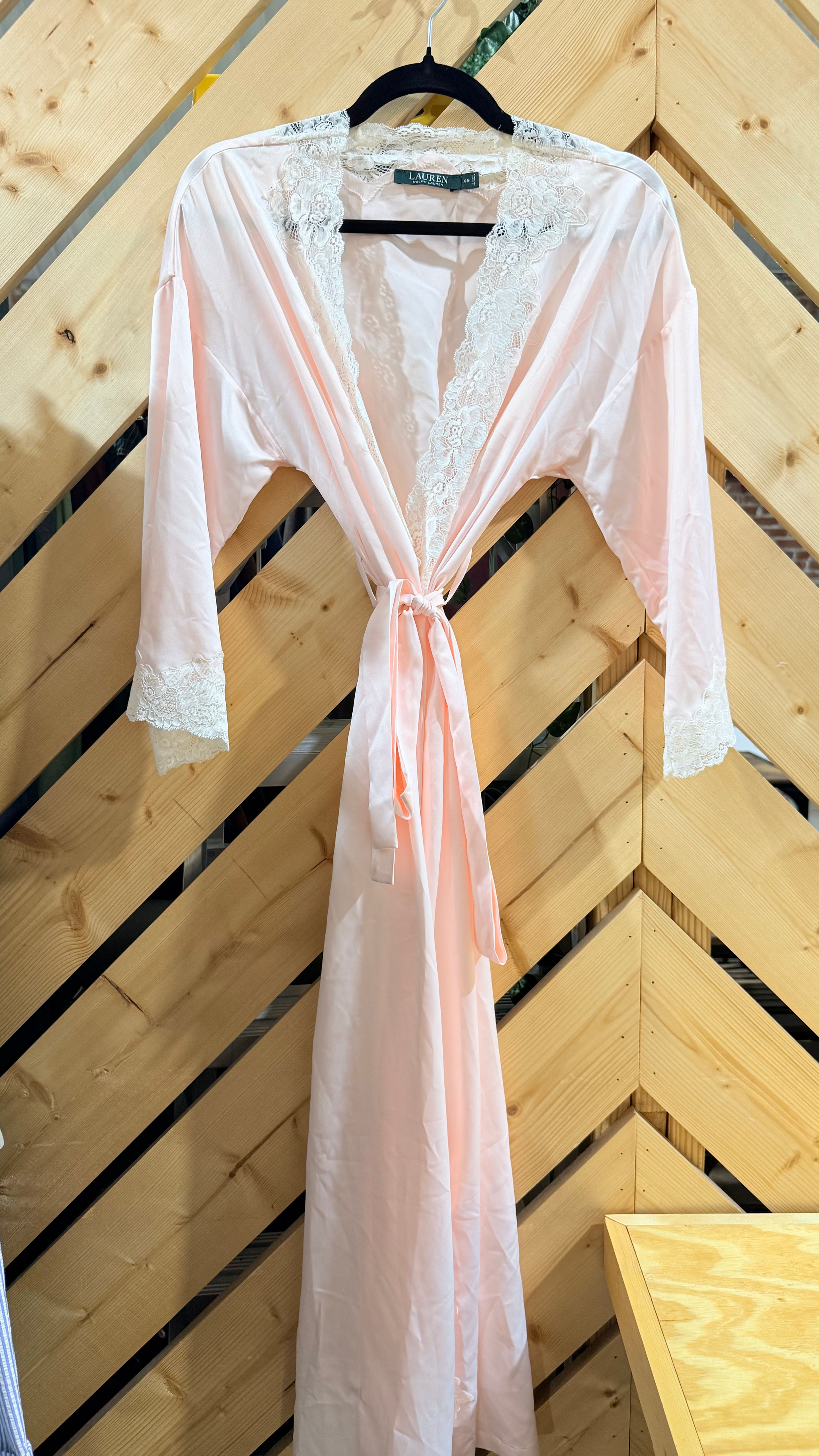 Lauren Ralph Lauren Lace Trim Satin Robe - XS