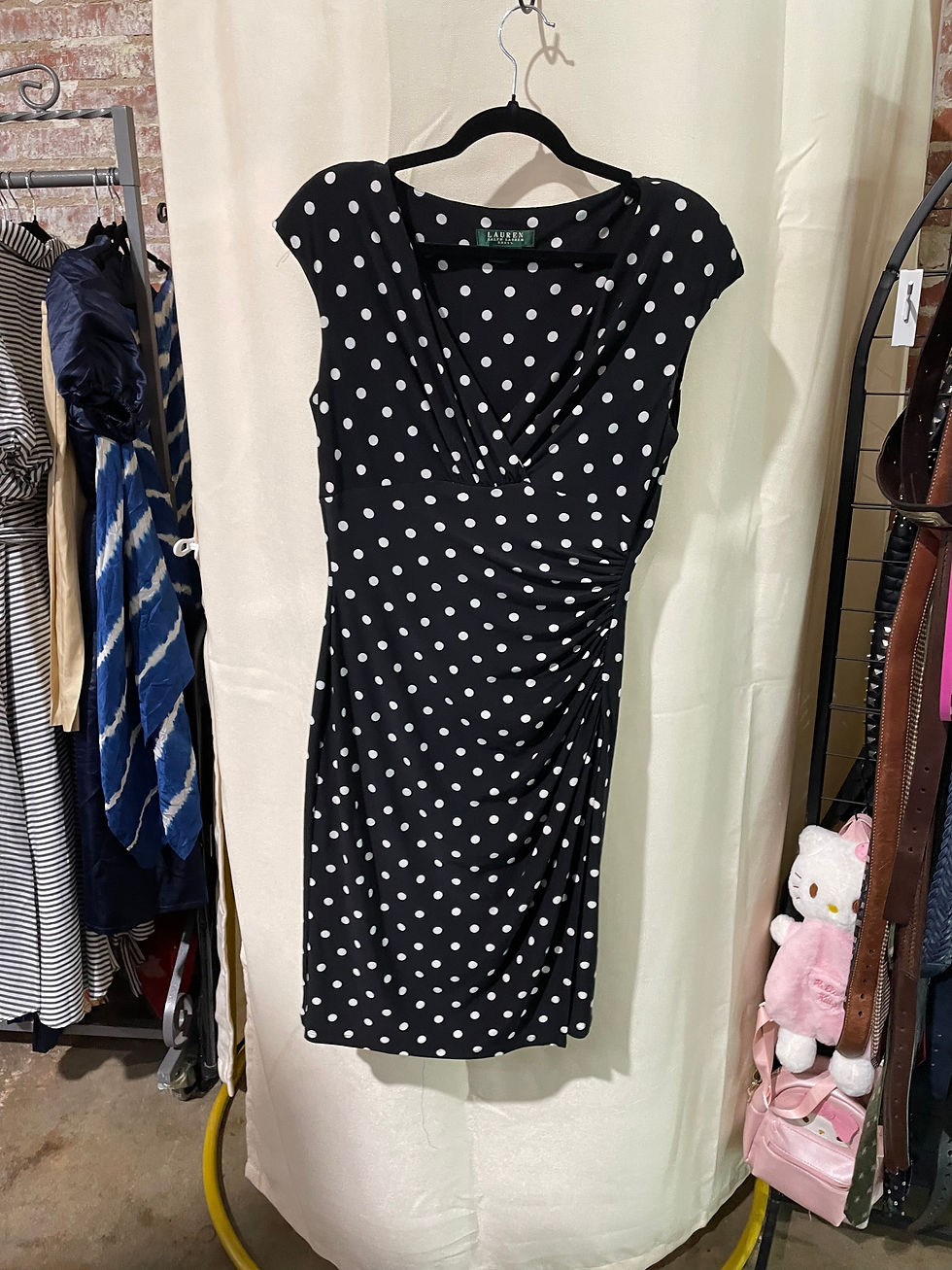 Thumbnail: Ralph Lauren Black Polka Dot Cowl Neck Dress - 6