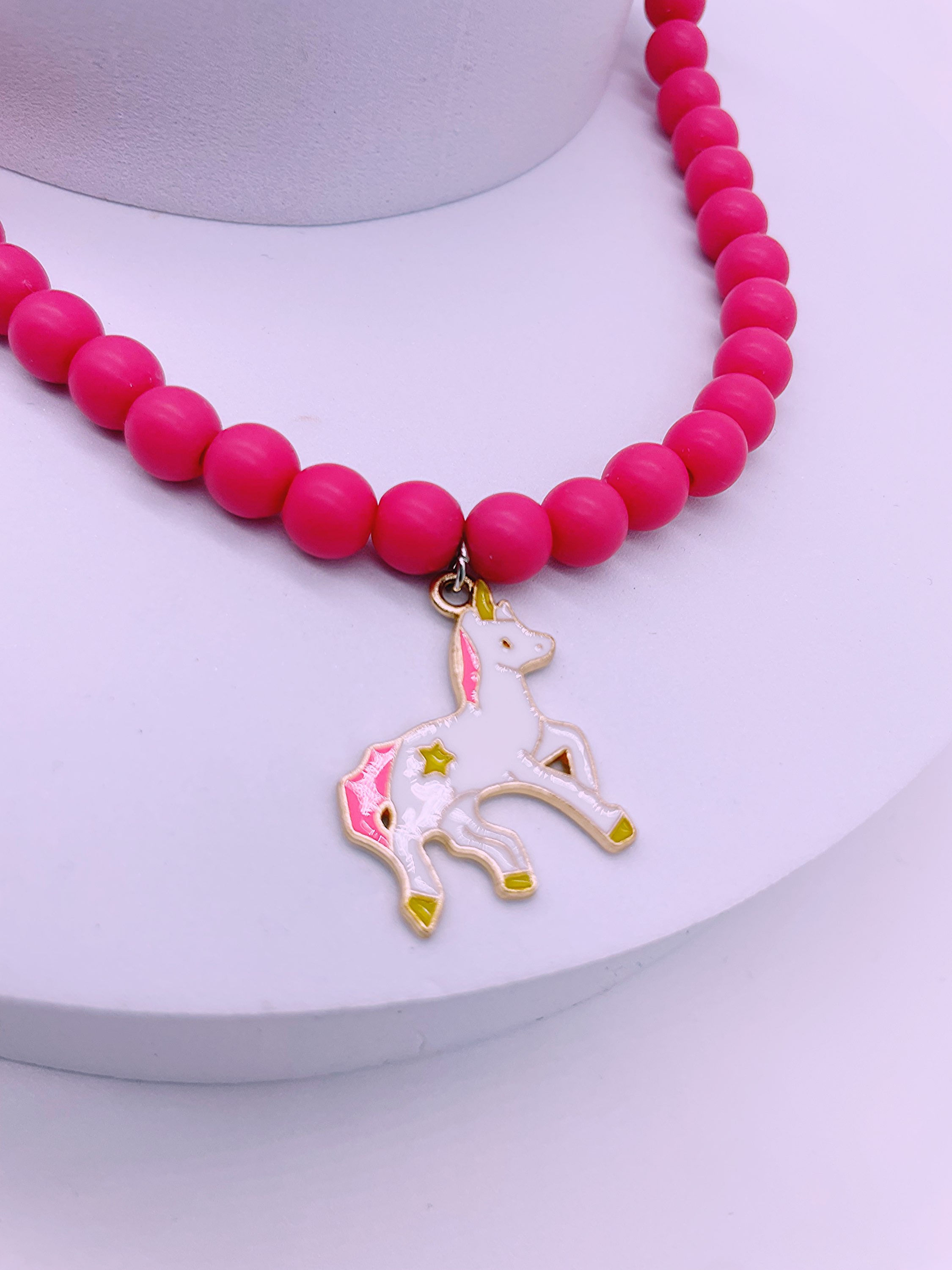 Kids Hot Pink Horse Charm Necklace