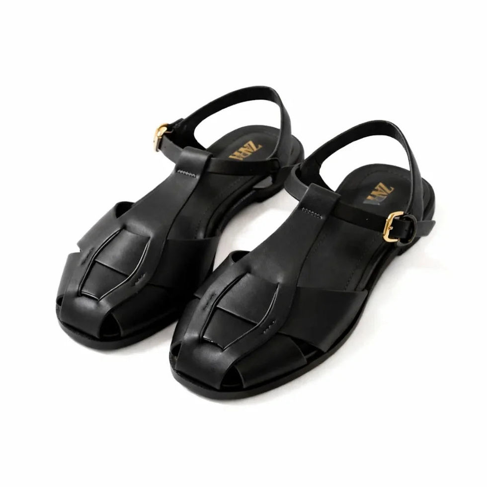 Thumbnail: Zara Fisherman Black Ankle Strap Sandals - 41