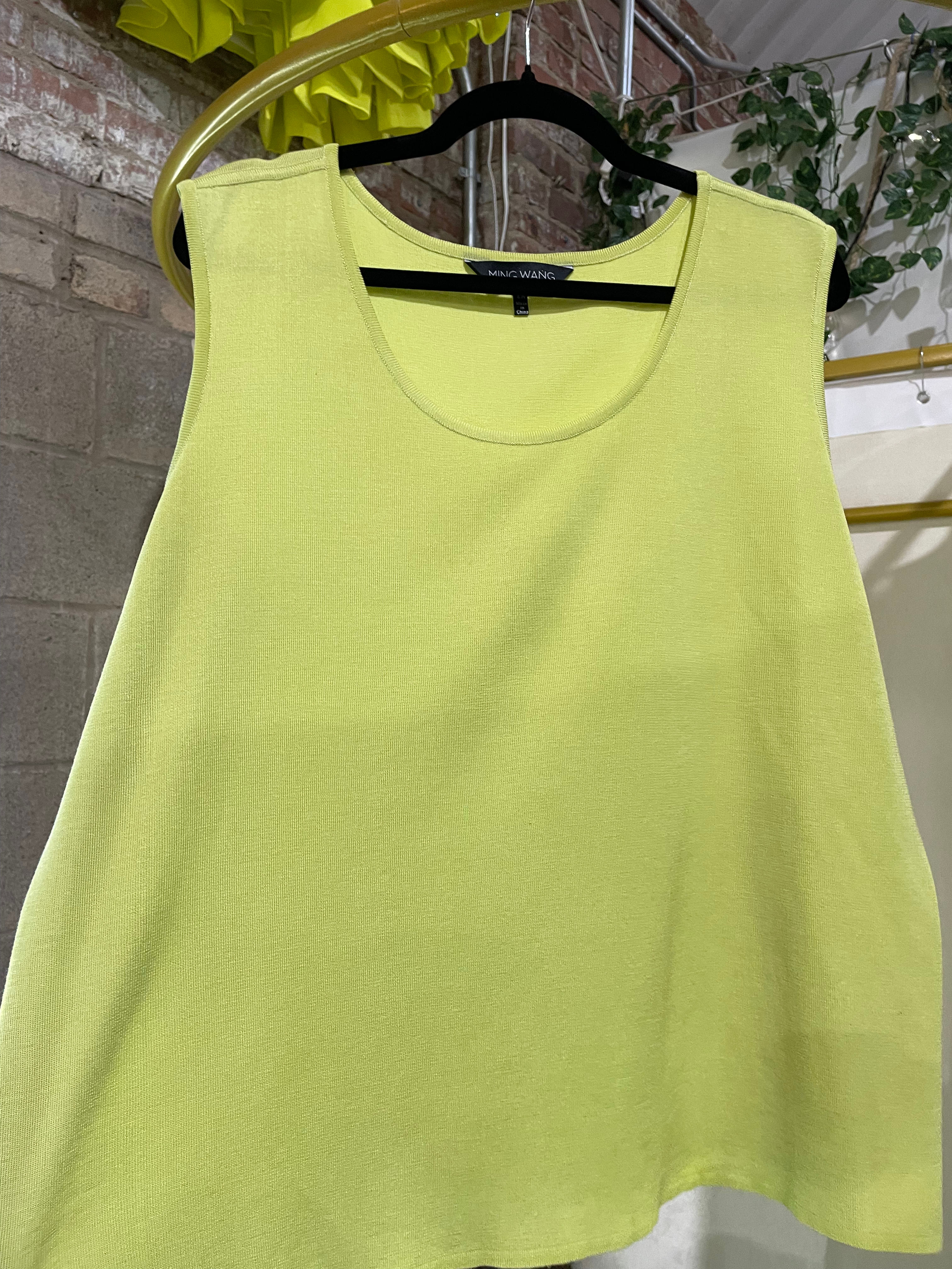 Ming Wang Stretch Deco Crepe Scoop Neck Tank Chartreuse Retails$160- 2X