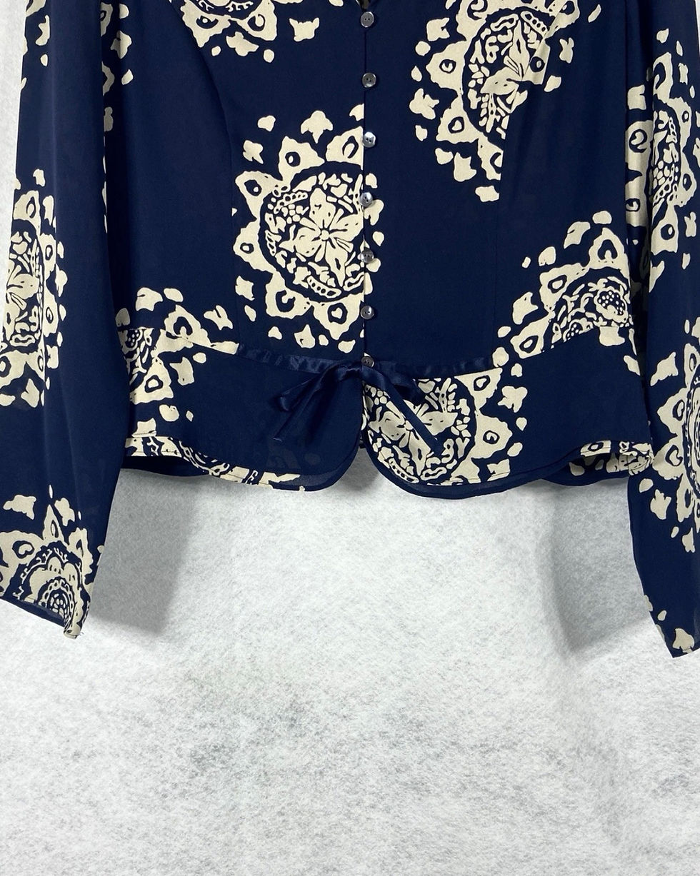 Прев'ю: Vintage Talbots Pure Silk Blue Cream LS Floral Blouse 