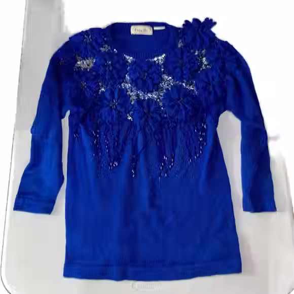 Vintage Priscilla Wool Blend Hand-Beaded Blue Sweater
