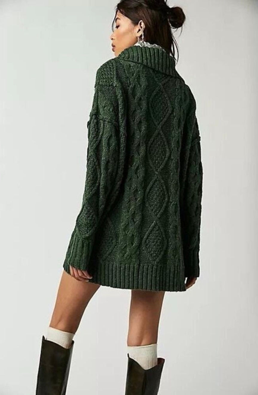 Miniatura: Free People Driftwood Cable Polo Oversized Sweater - M