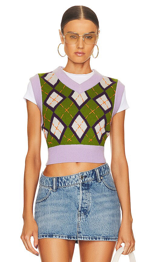 Revolve GUIZIO Cardiff Argyle Sweater Vest in Green & Purple - M/L