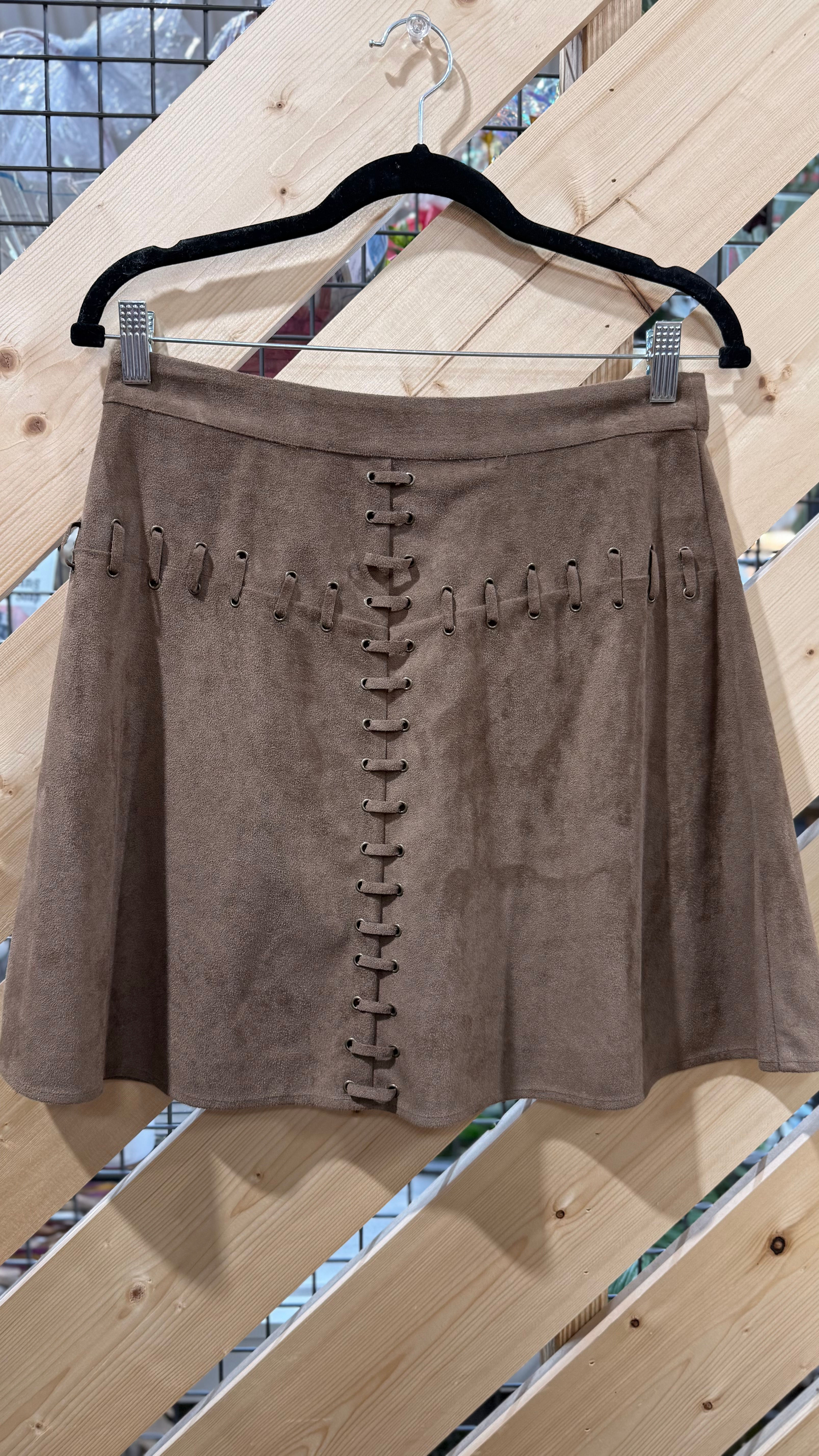 Blue Rain Brown Faux Suede Lace-Up Skirt- M