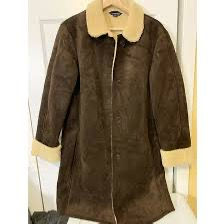 Lands' End Fleece Lined Brown Suede Felt Jacket