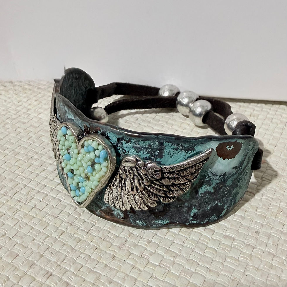 Thumbnail: Custom Design Turquoise Rhinestone Hammered Adjustable Cuff Bracelet