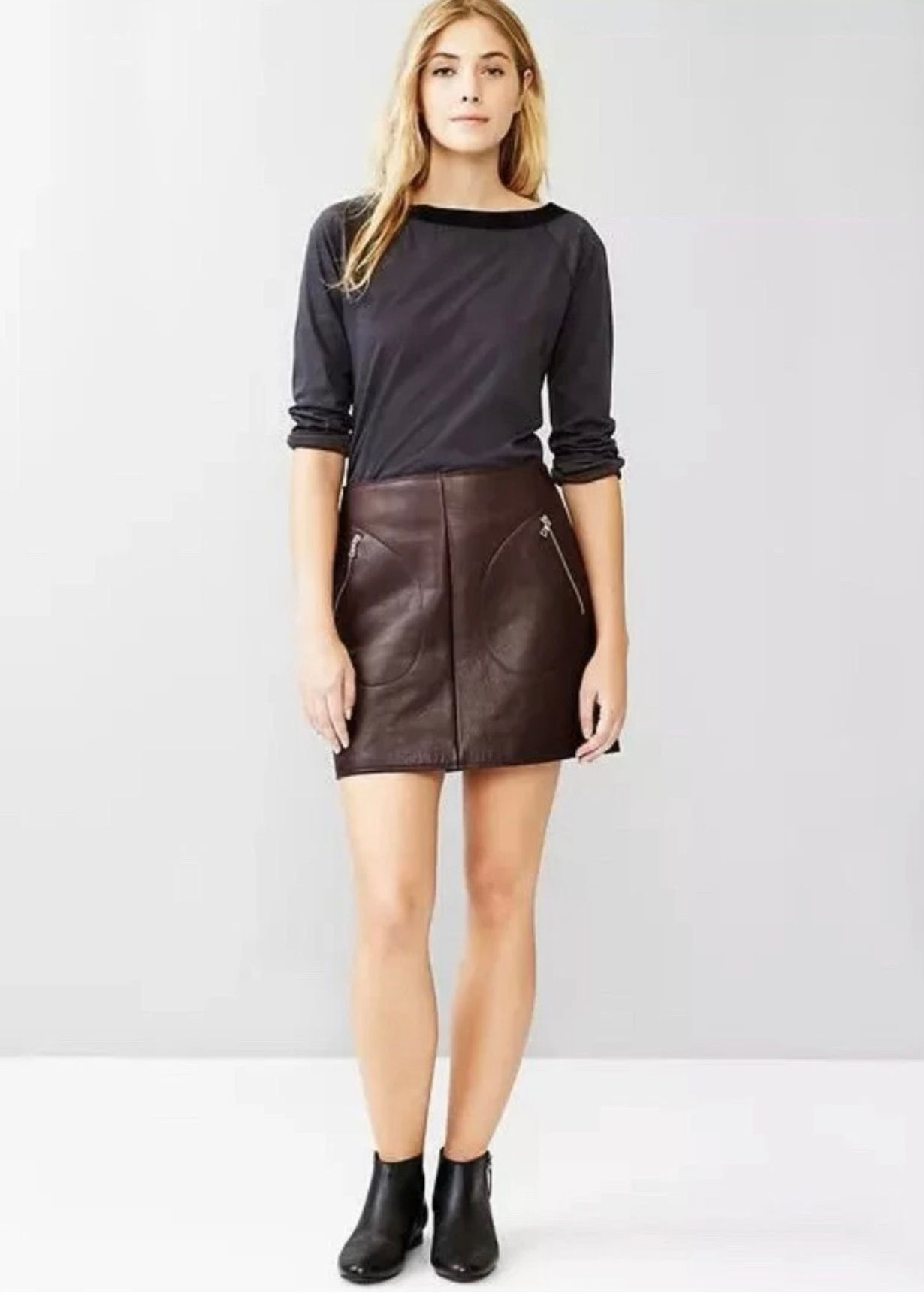 Gap Pebble Leather Zip Pocket Skirt in Oxblood - 8