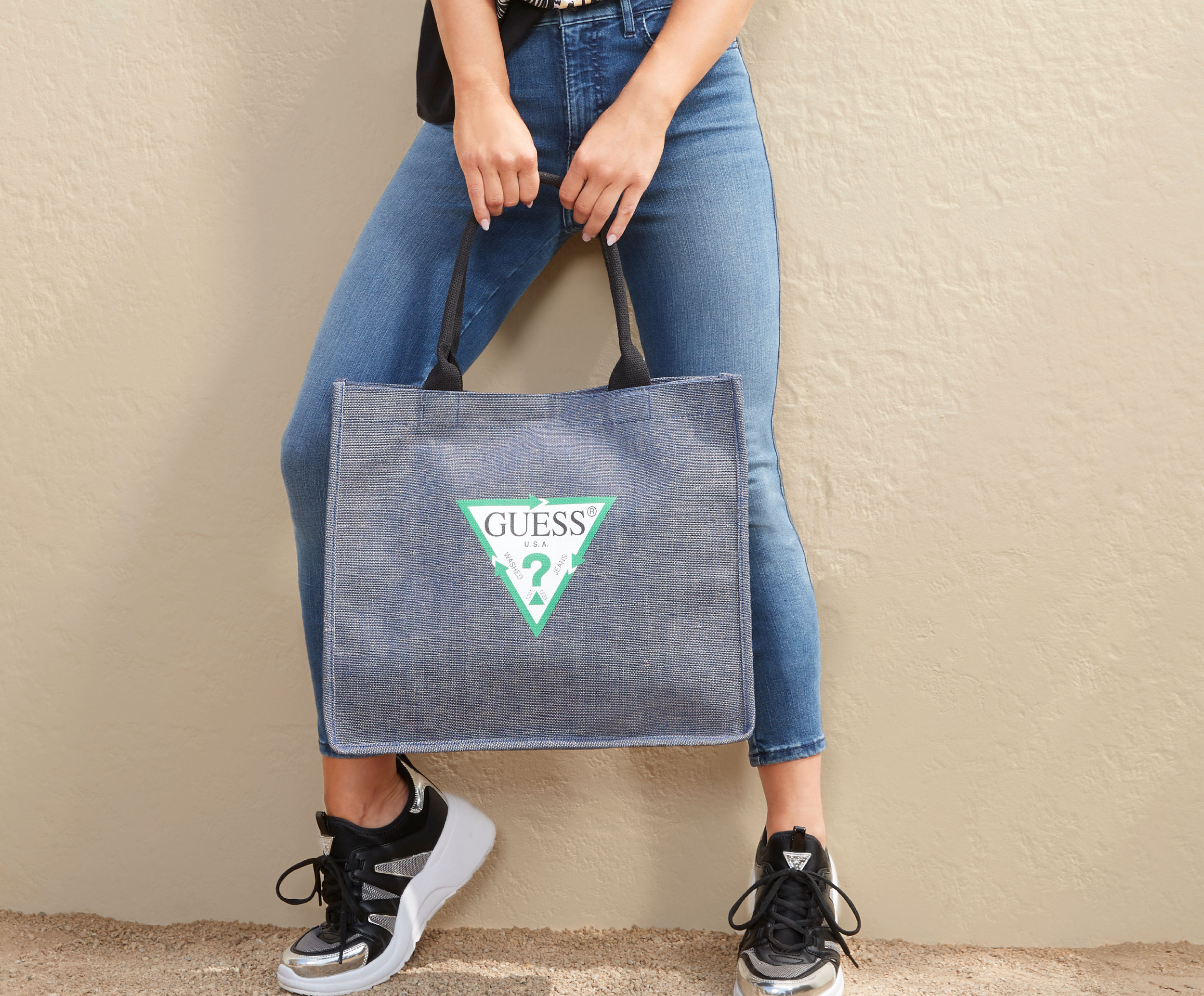 Guess Eco Logo Print Blue Unisex Tote Bag