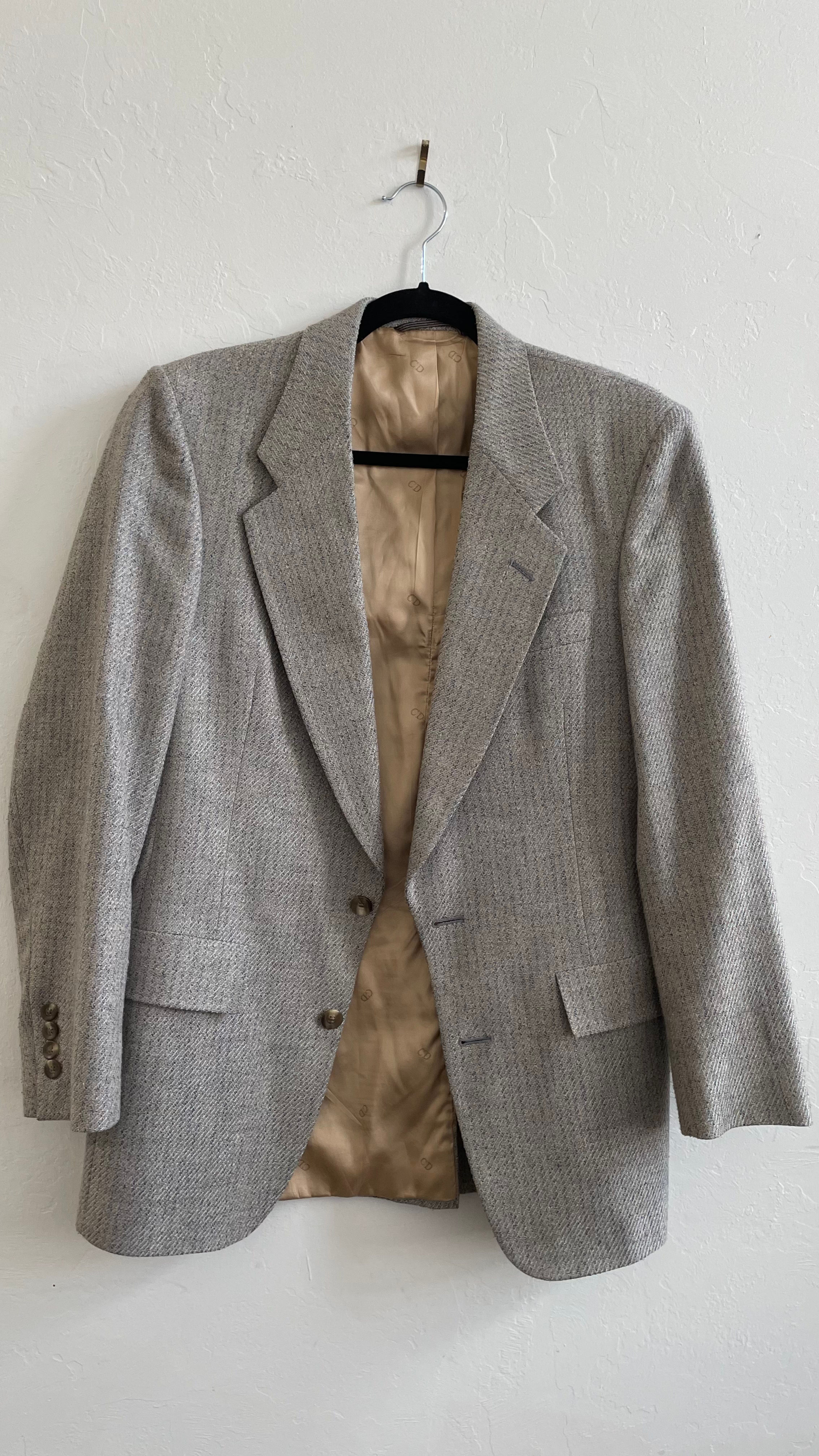 Vintage 80’s Christian Dior Monsieur Beige Herringbone Wool Sport Coat -