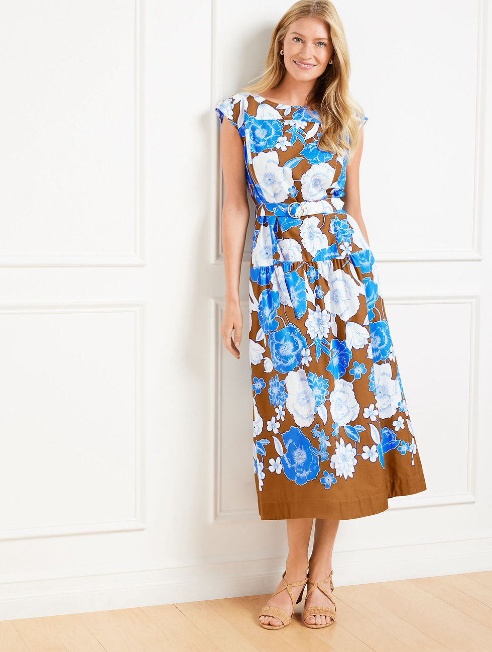 Thumbnail: Talbots Modern Poplin Midi Stunning Floral Dress - 6p