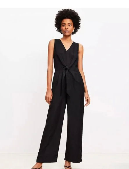 Loft Tie Front Linen Blend Black Jumpsuit - 2P