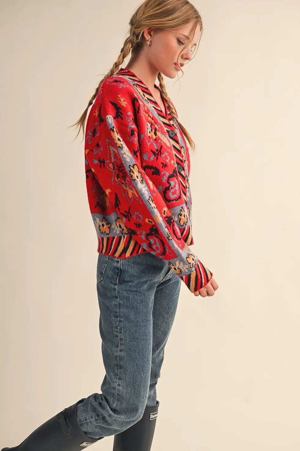 Thumbnail: Cozy In The Paisley | Red Multi Sweater