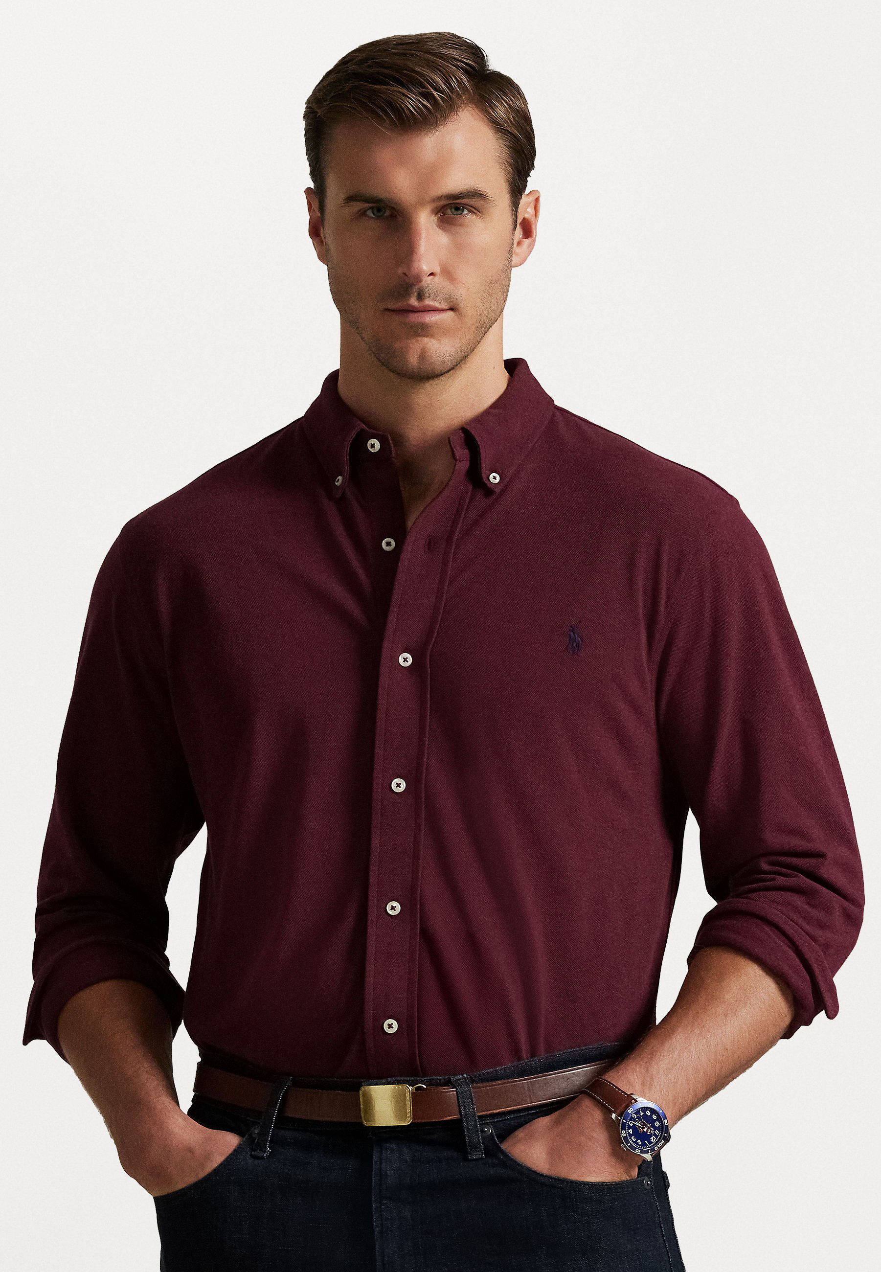 Ralph Lauren Oxford Shirt in Classic Wine/Blue Pony- XL