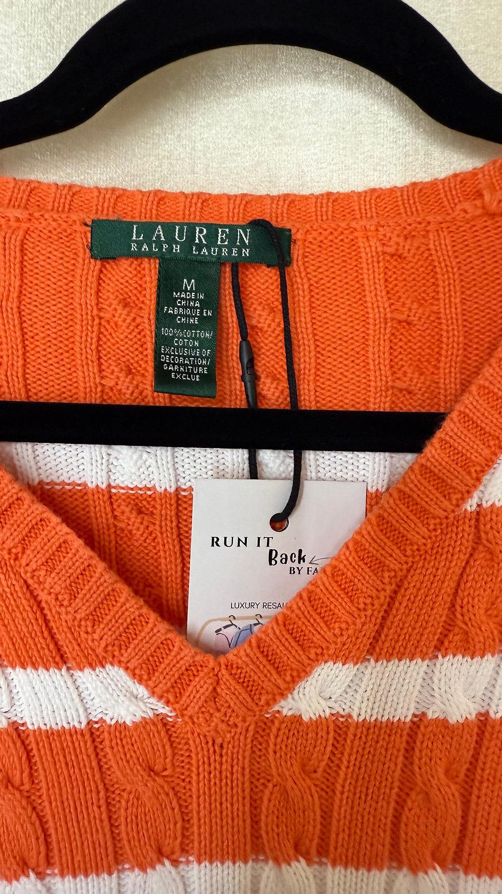 Miniatura: Vtg Ralph Lauren Orange Cotton Striped Cable Knit