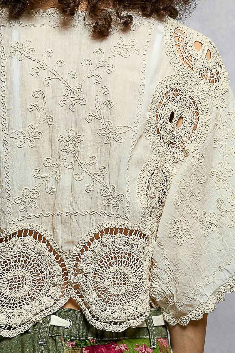Thumbnail: Scalloped | Natural Crochet 3/4 Sleeve Blouse