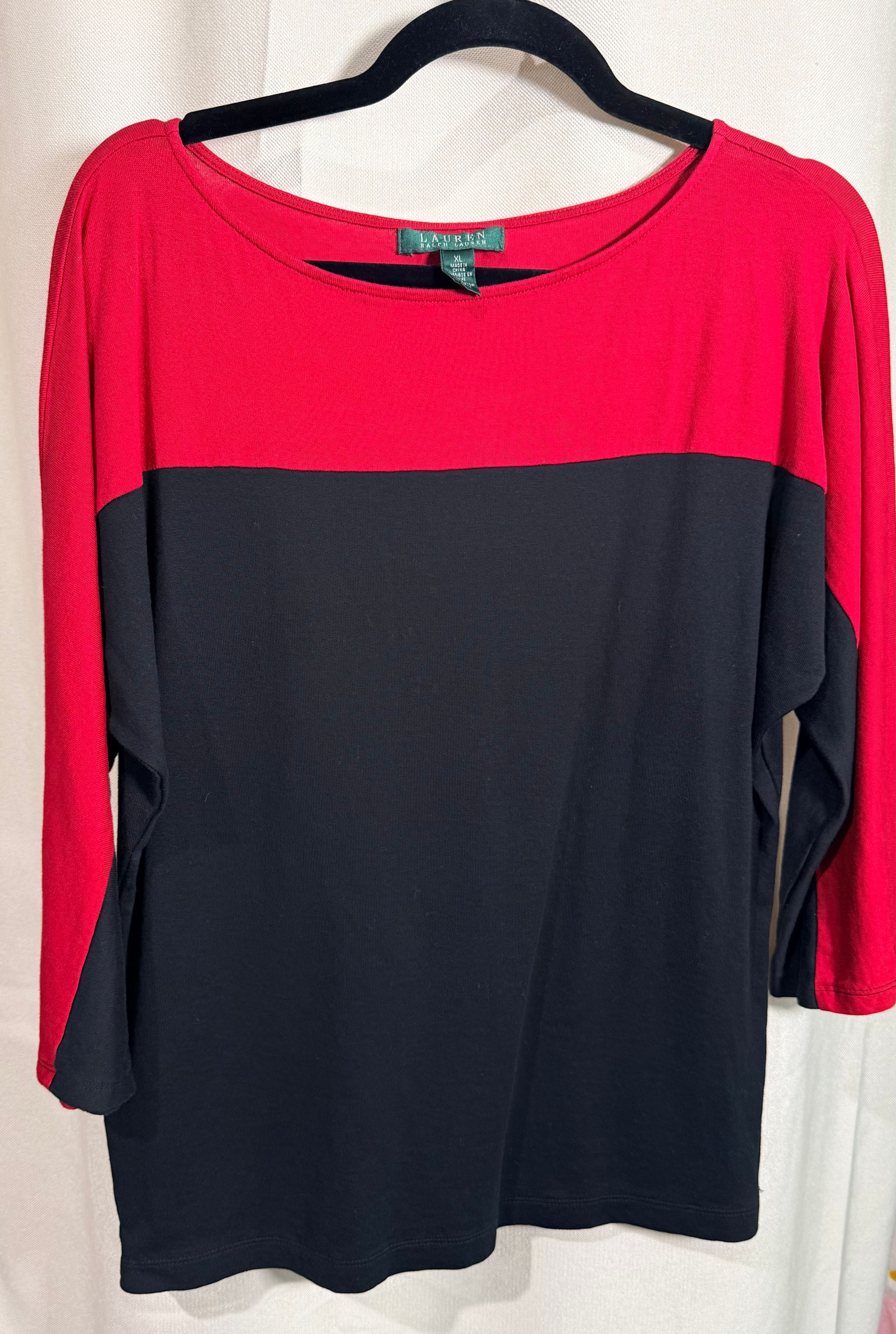 Ralph Lauren LS Red Black Color Block Top - 1X
