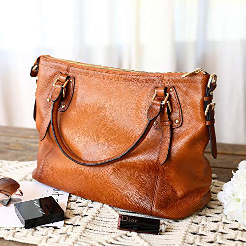 Miniaturbild: Kattee Cognac Pebble Cowhide Leather Large Tote Bag