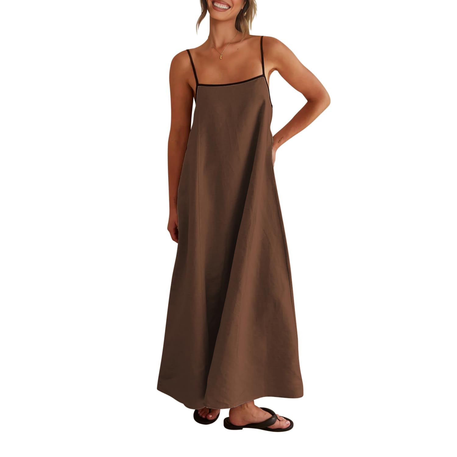 Comfy Brown Linen Maxi Dress- S/M