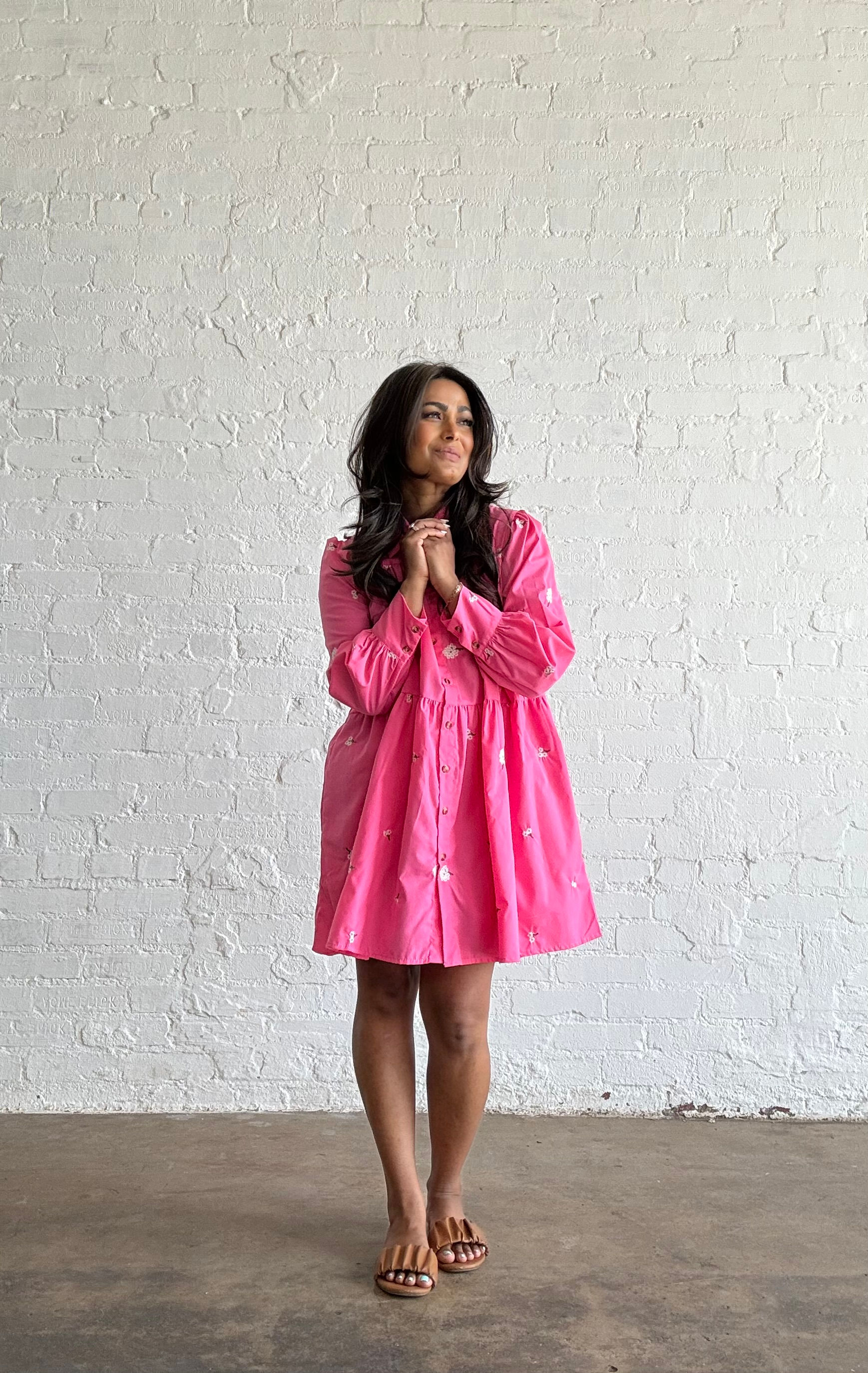 Barbie Darling | Hot Pink Floral Embroidery Cotton Dress