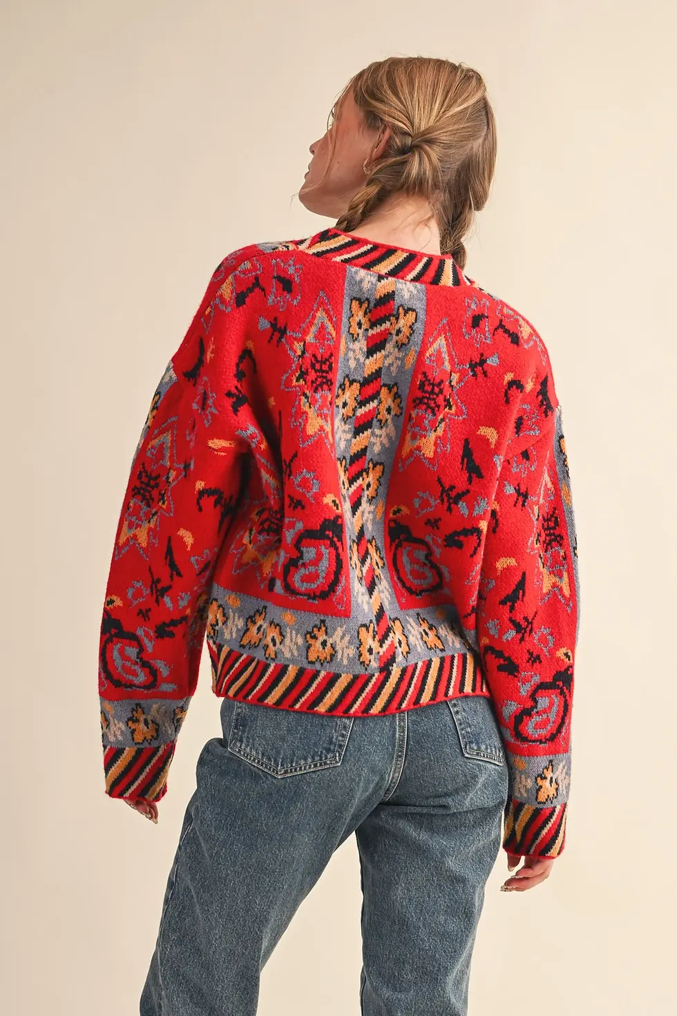 Thumbnail: Cozy In The Paisley | Red Multi Sweater