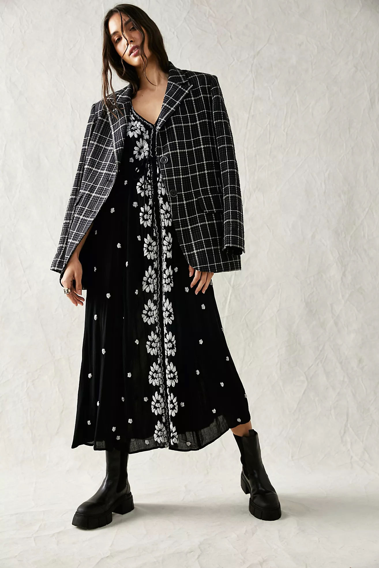 Free People Black Fable Boho Midi Dress-