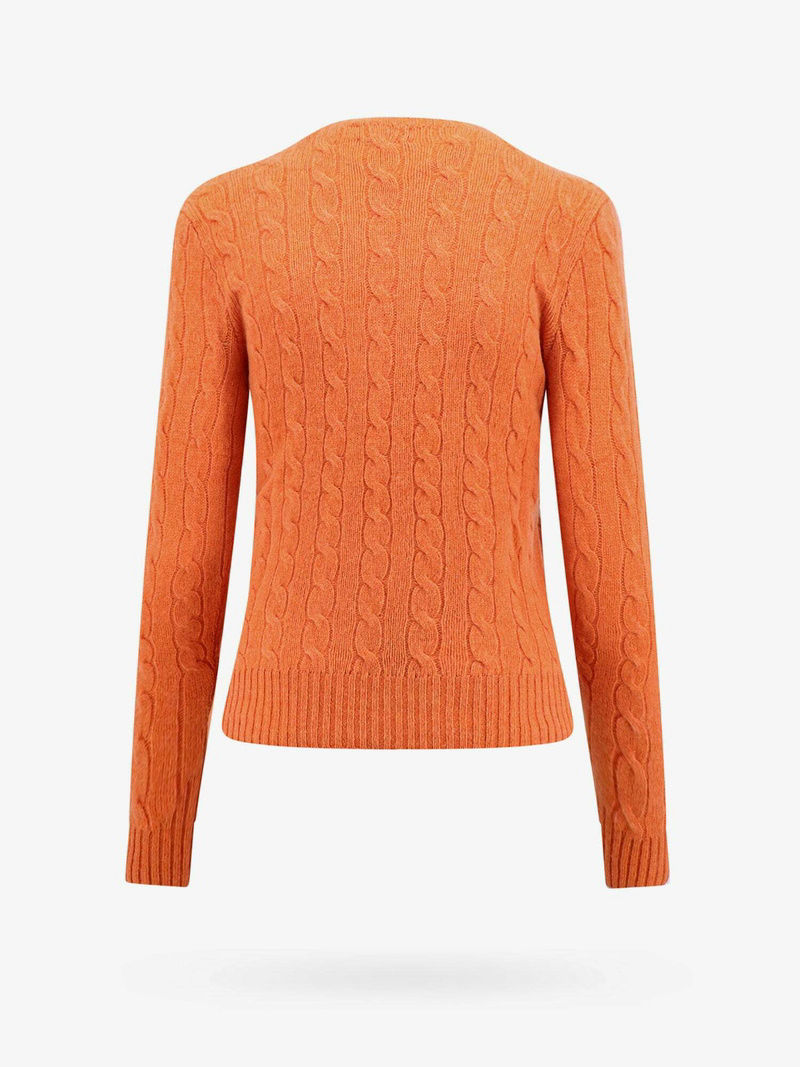 Thumbnail: Ralph Lauren Sport Crew Neck Cotton Cable Knit Orange/White Pony- L