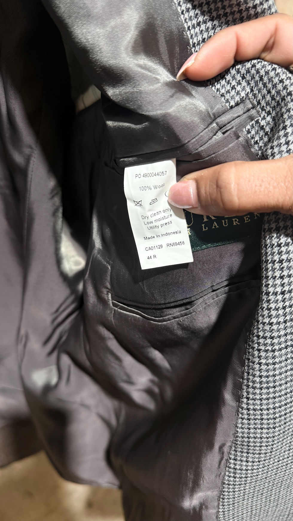 Miniatura: Lauren Ralph Lauren Gray Houndstooth Wool Sport Coat - 44R