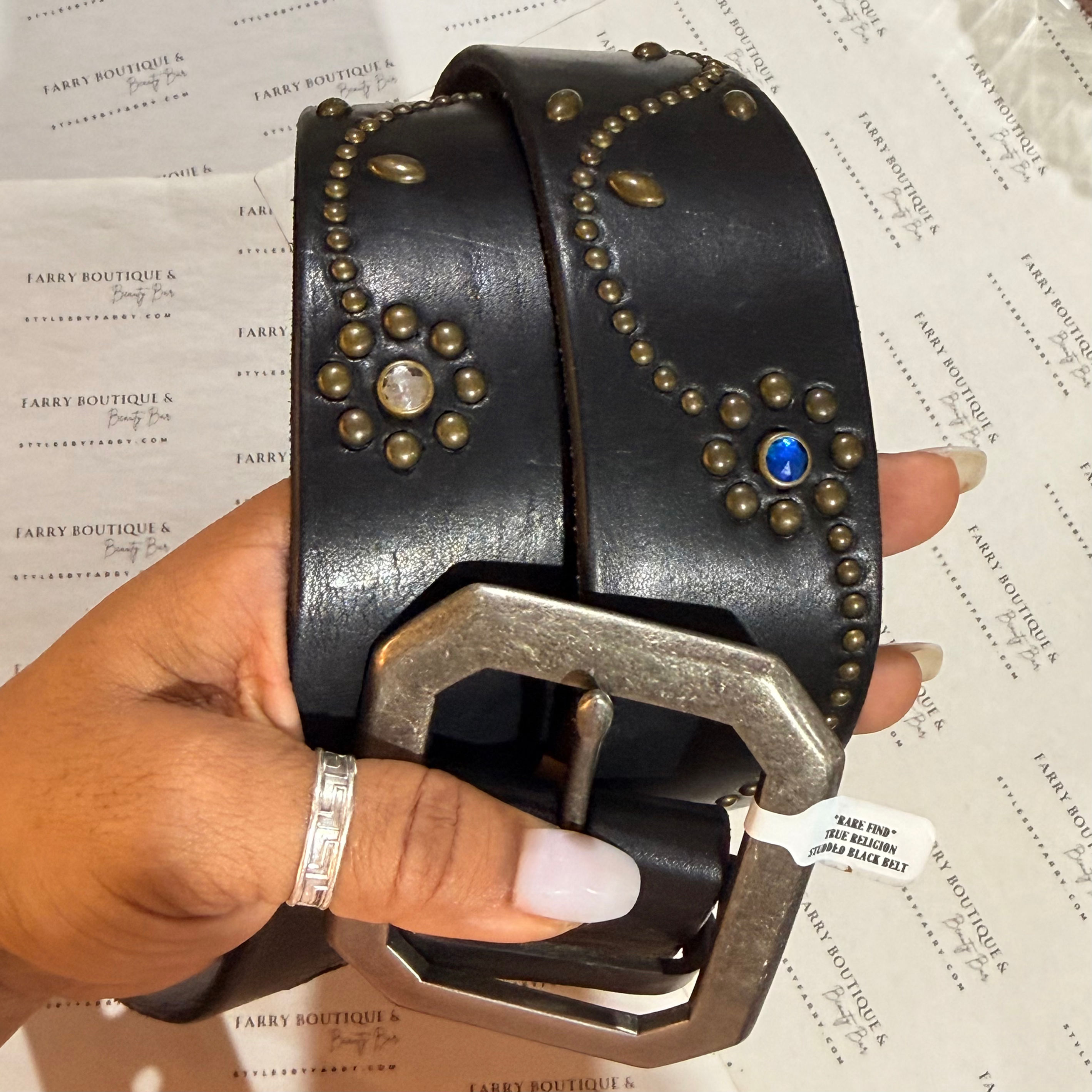 **Rare Find ** True Religion Studded Multi Color Genuine Leather Black Belt