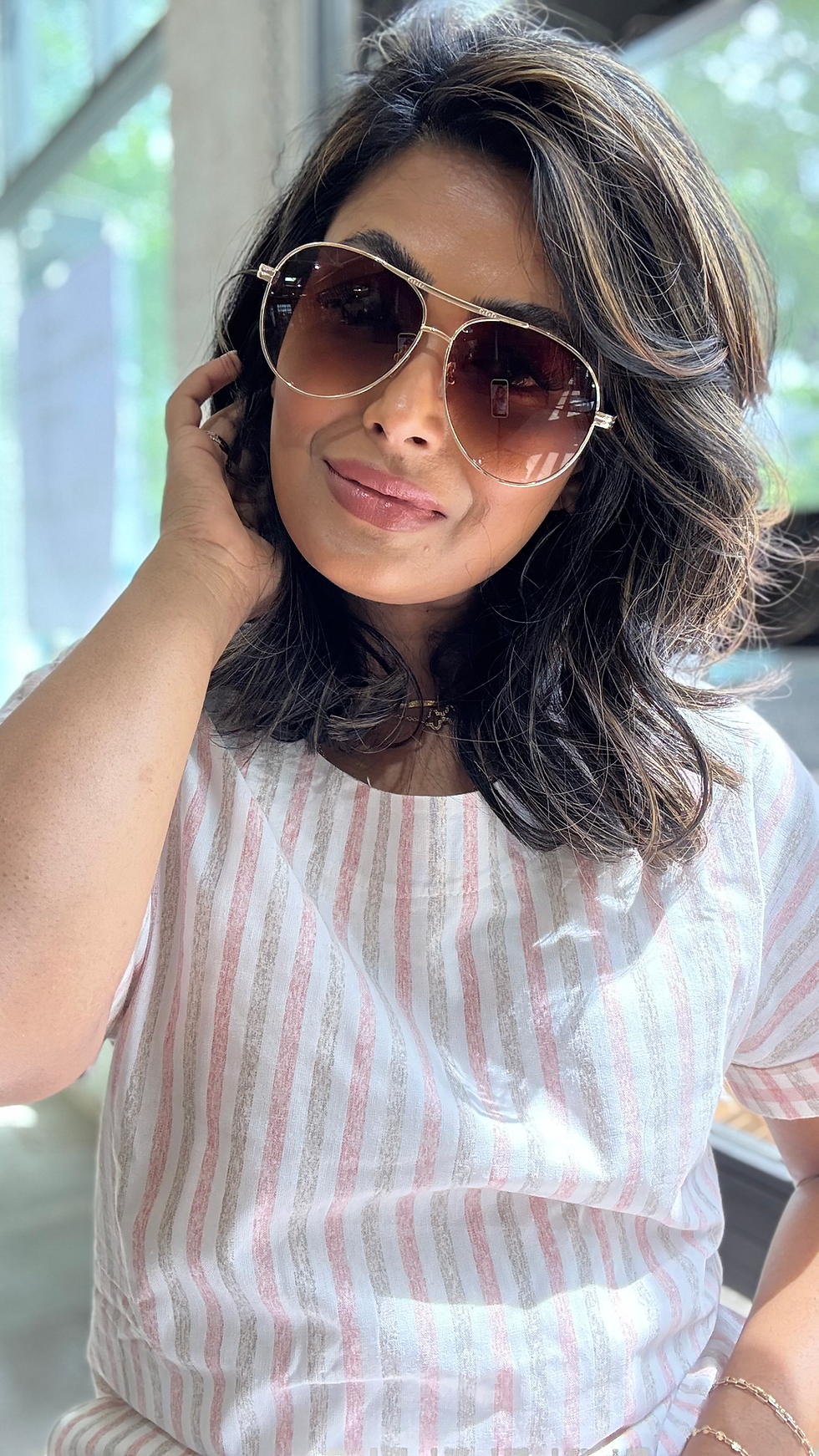 Miniatura: Aviator Ovalish | Oversized Gold Frame Lt Brown Sunglasses