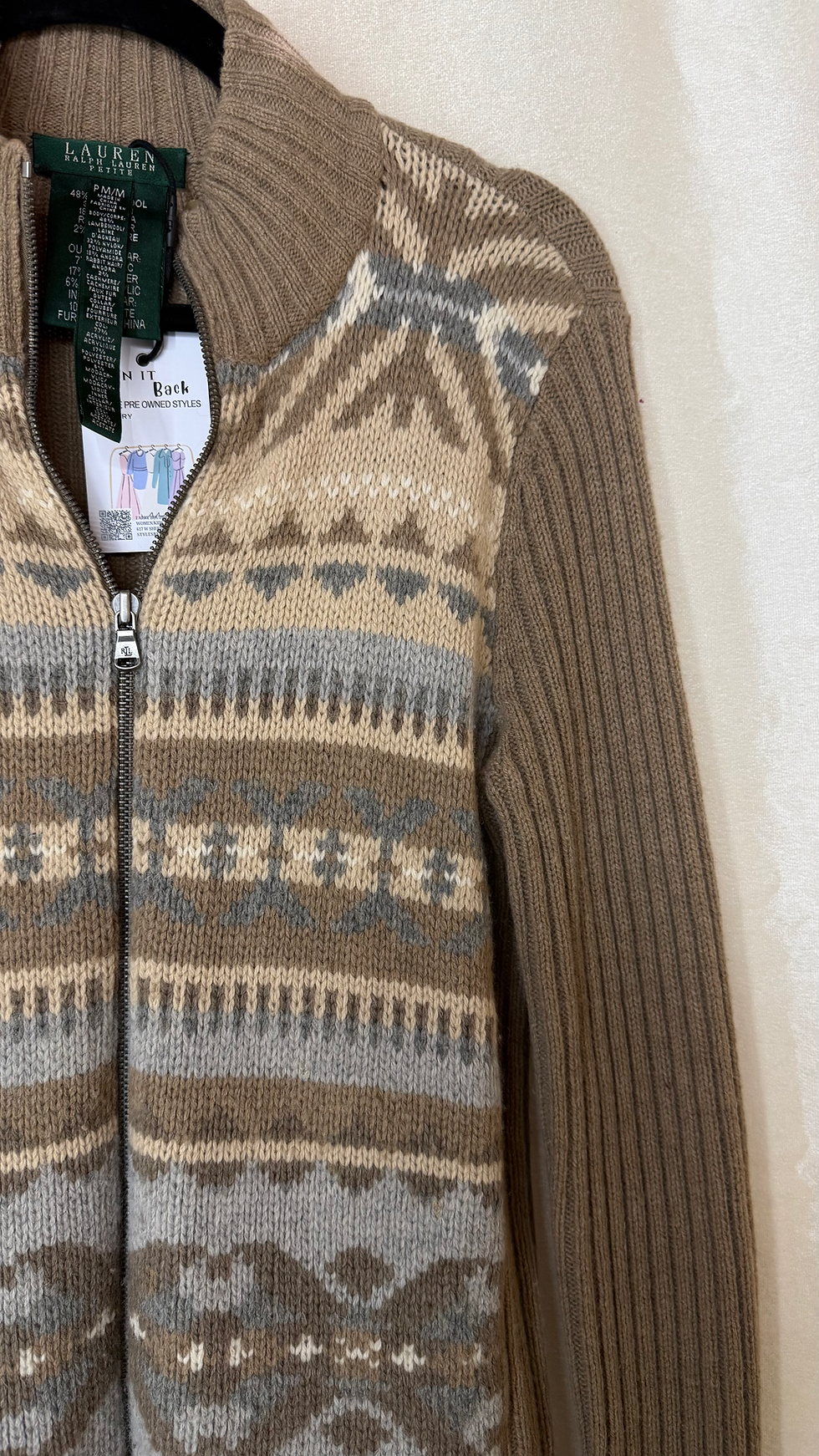 Miniatura: Vtg Ralph Lauren Nordic Cashmere Wool Blend Zip Up