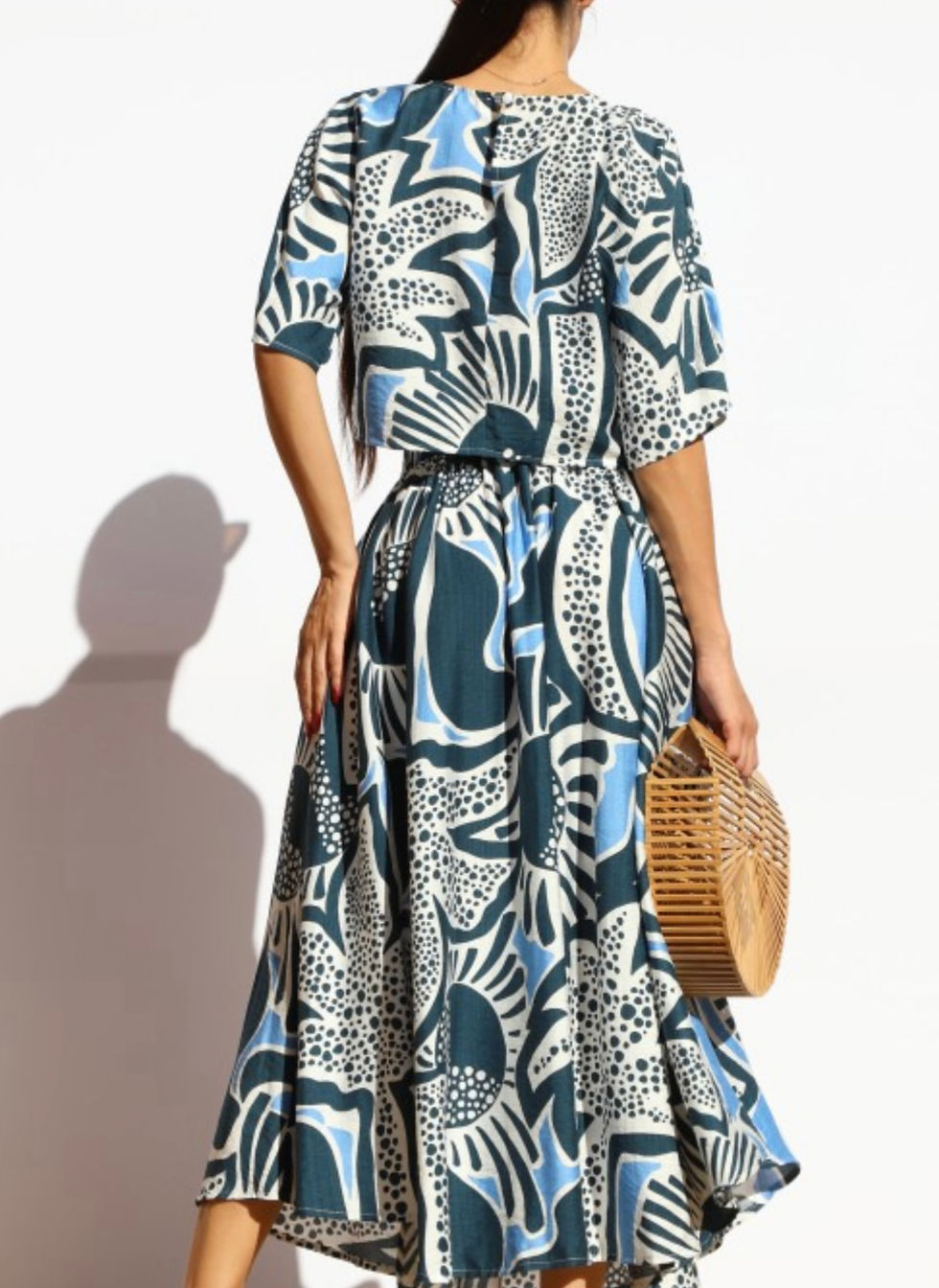 Miniatura: Abstracted | Blue Printed Round Neck Crop Top