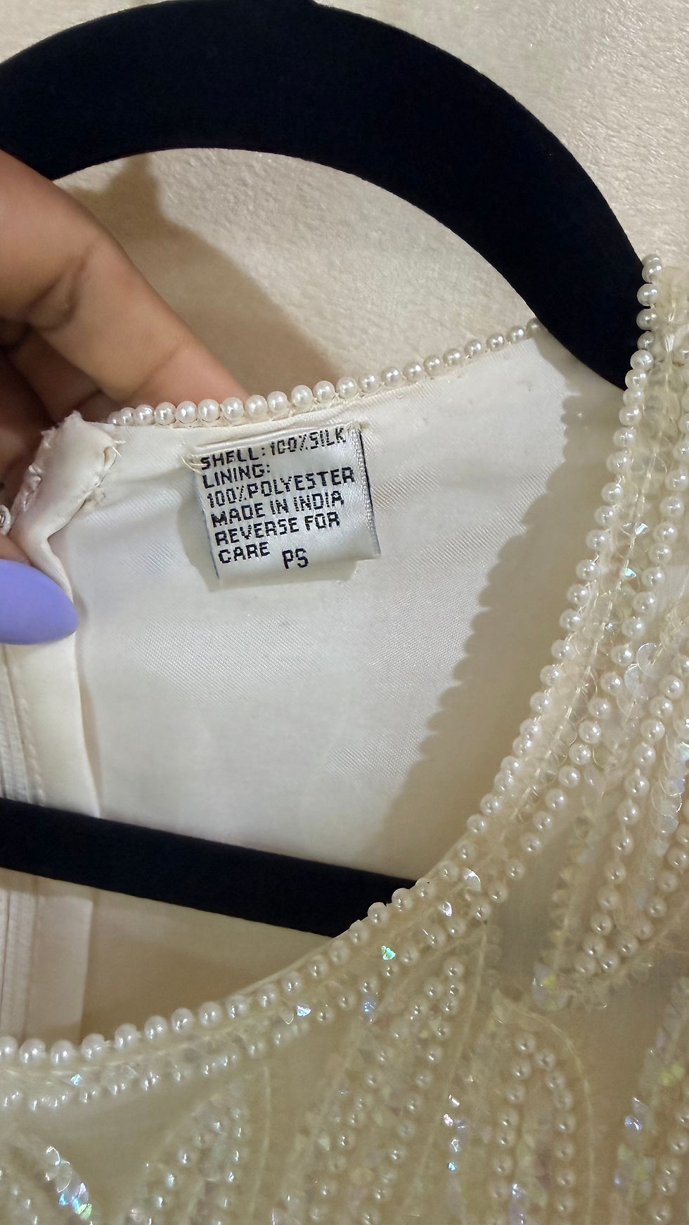 Thumbnail: Vintage RARE FIND Laurence Kazar Pure Silk Ivory Beaded Dress- PS