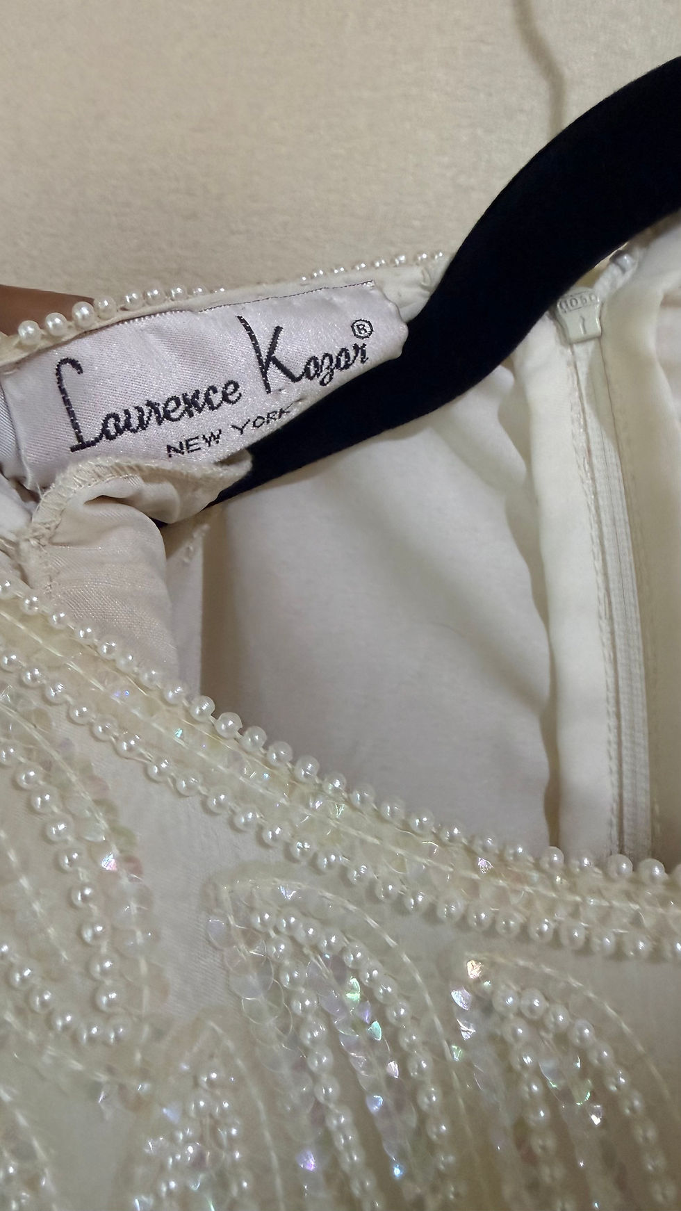 Thumbnail: Vintage RARE FIND Laurence Kazar Pure Silk Ivory Beaded Dress- PS