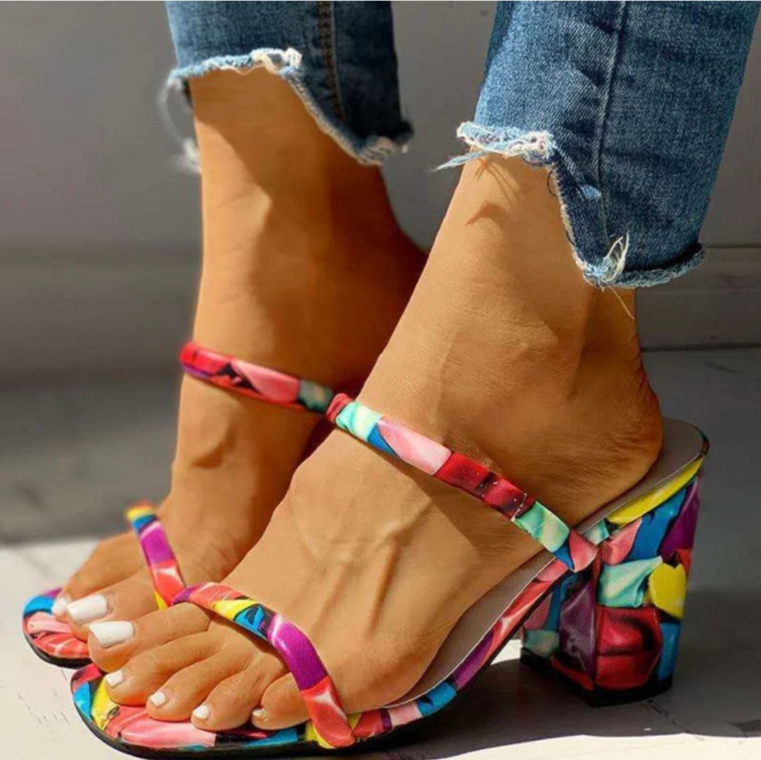 Summer Slippers Heel Sandals Red Multi-39
