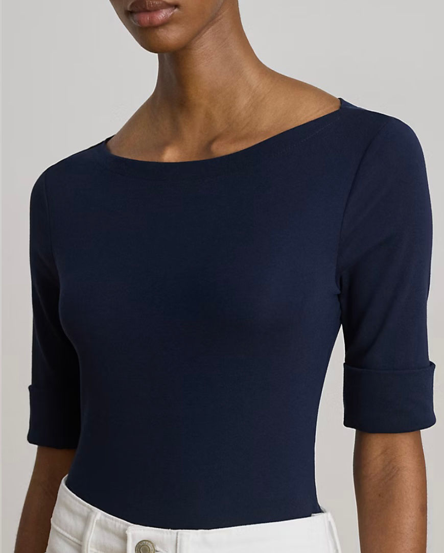 Miniaturbild: Ralph Lauren Boat Neck Elbow Sleeve Stretch Cotton Navy
