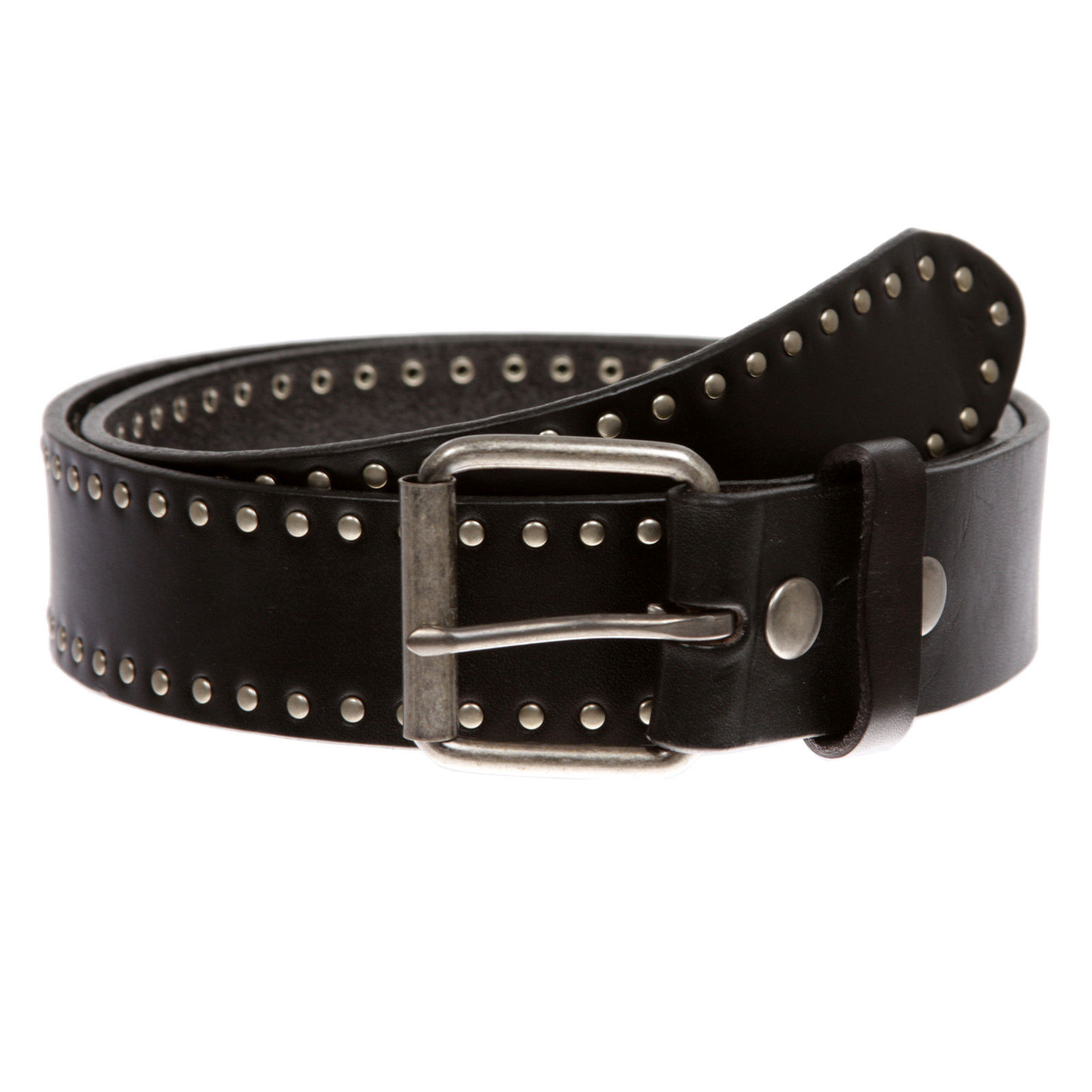 Vintage Retro Circle Studded Black Leather Belt - 42 (120cm)
