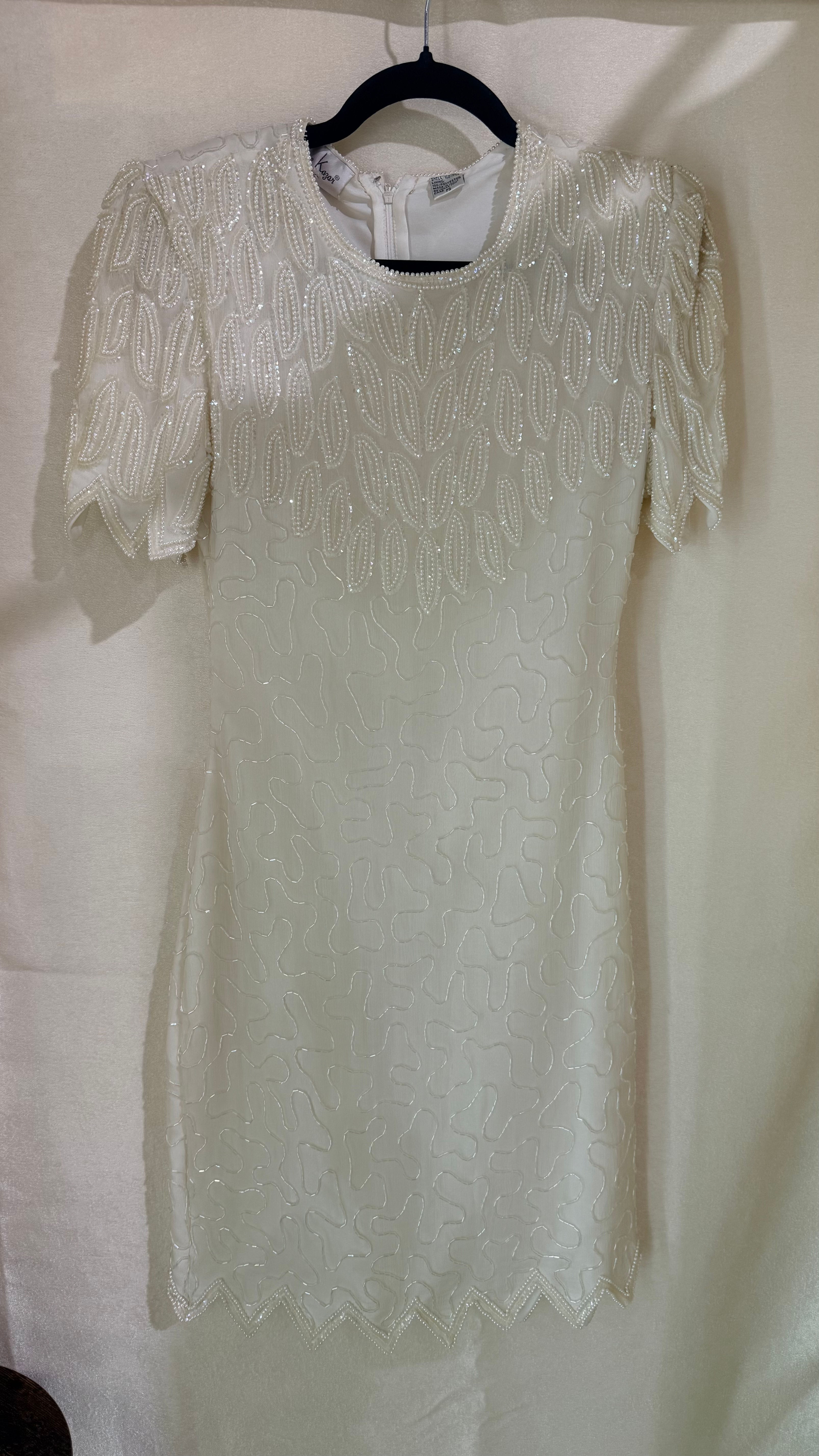 Vintage RARE FIND Laurence Kazar Pure Silk Ivory Beaded Dress- PS